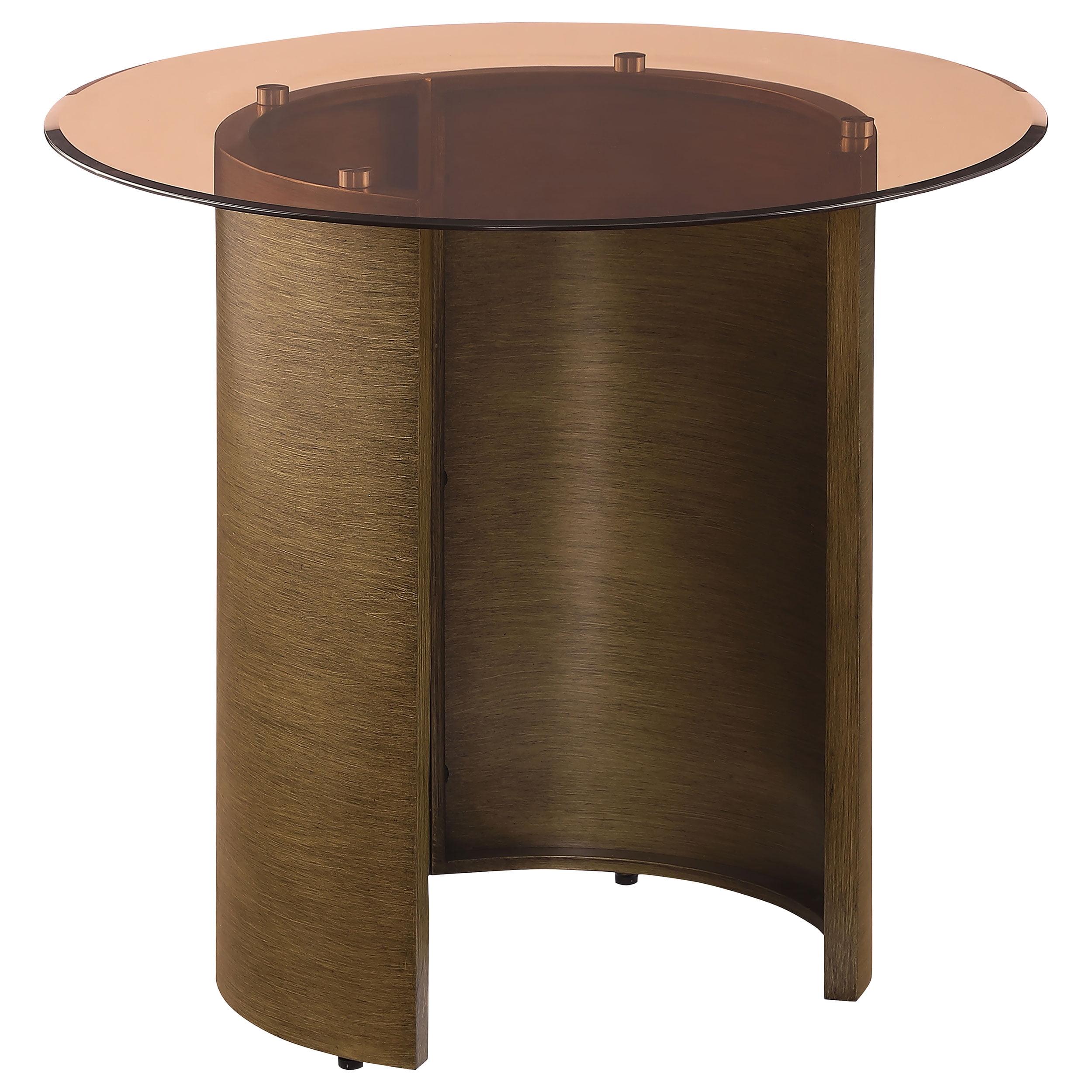 Morena Round Bronze Metal End Table with Tawny Glass Top