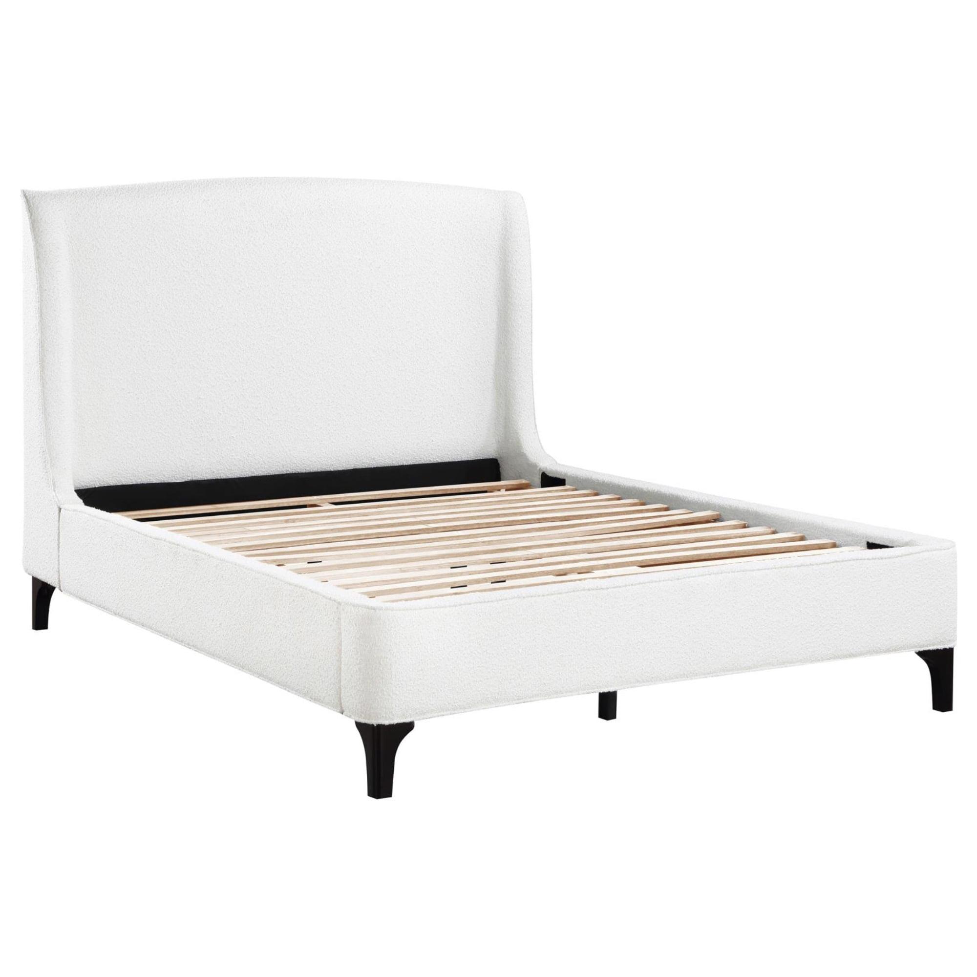 White Upholstered King Platform Bed with Curved Headboard