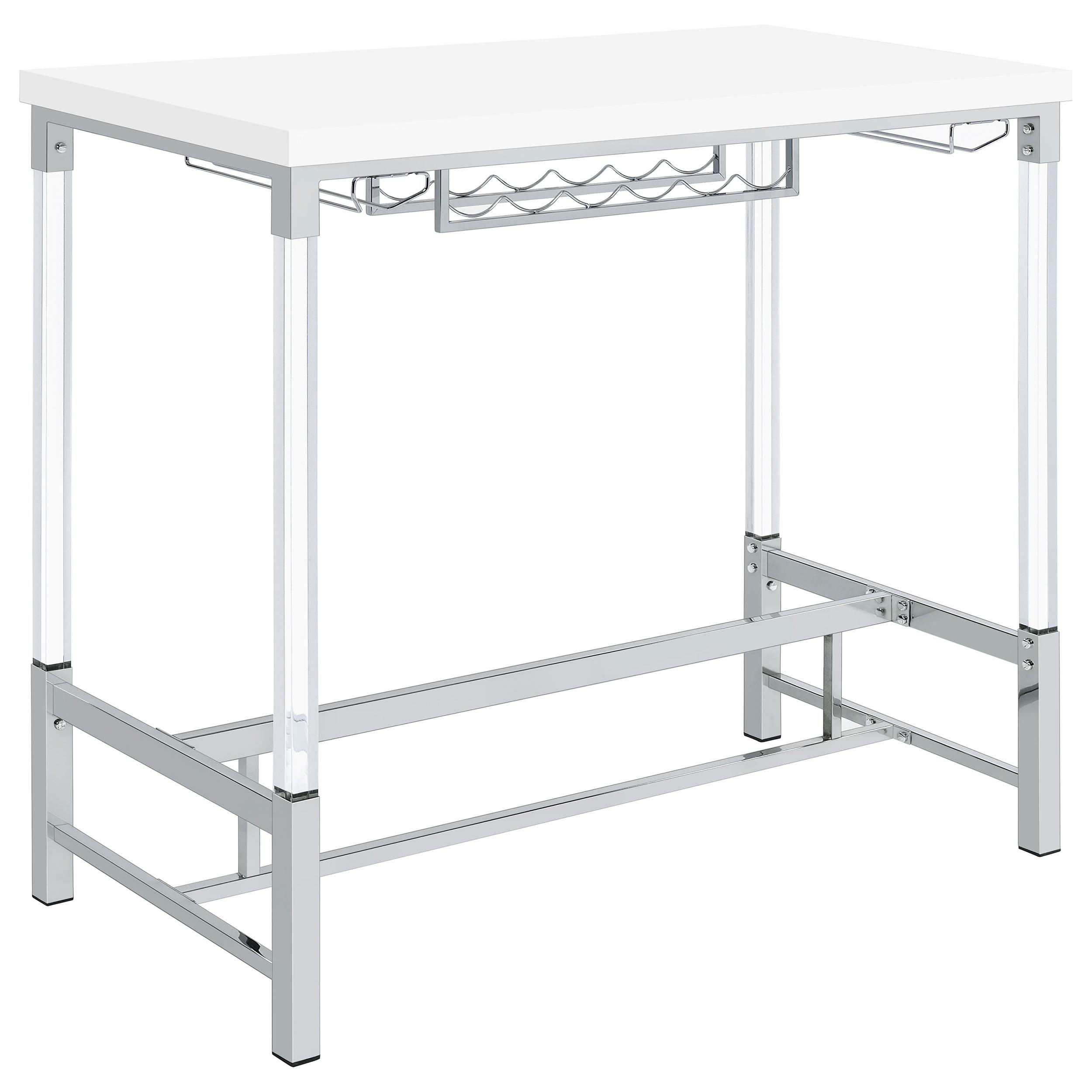 Coaster Norcrest Modern Pub Height Bar Table with Acrylic Legs and Wine Storage White High Gloss