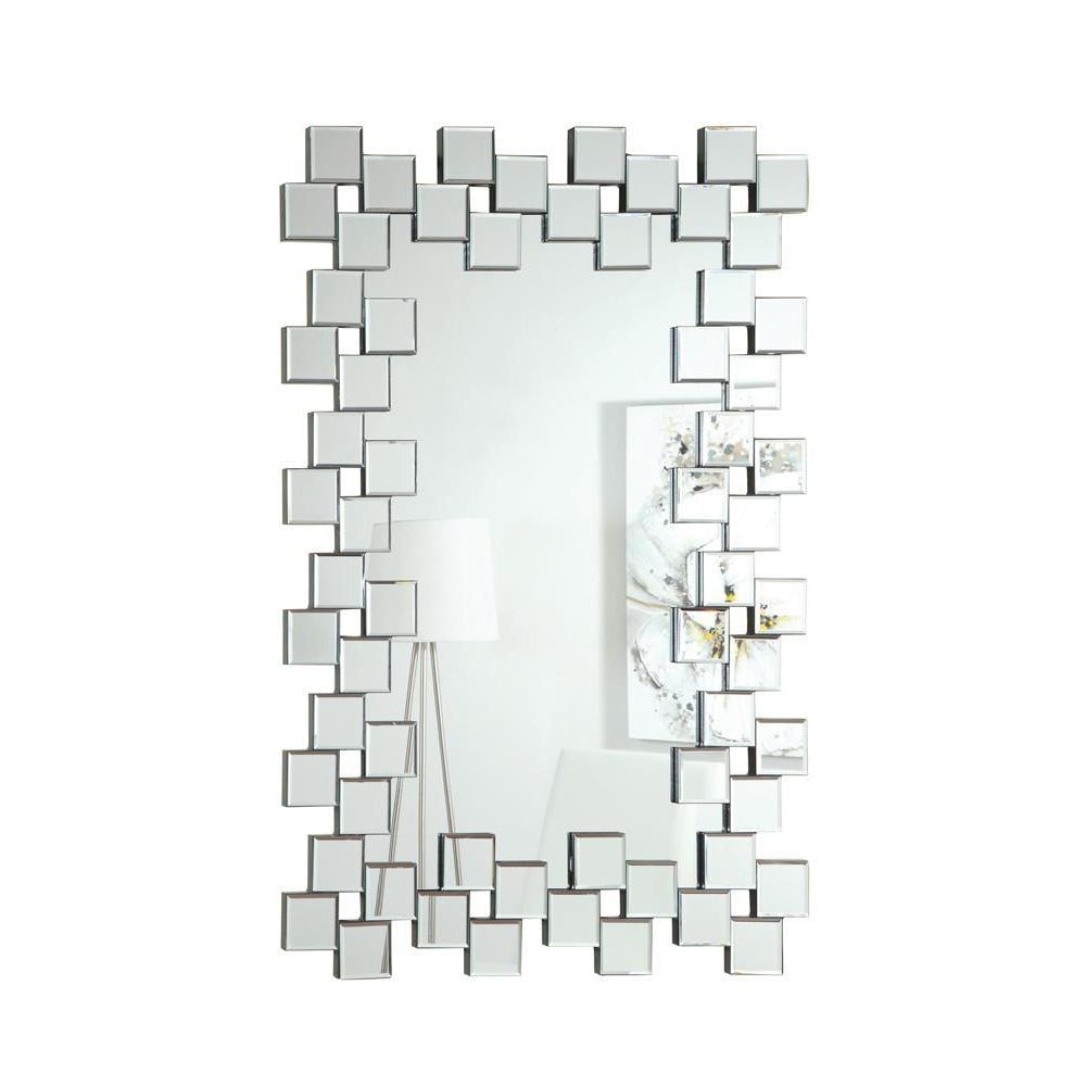 Coaster Pamela Modern Glass Frameless Wall Mirror with Staggered Tiles in Clear