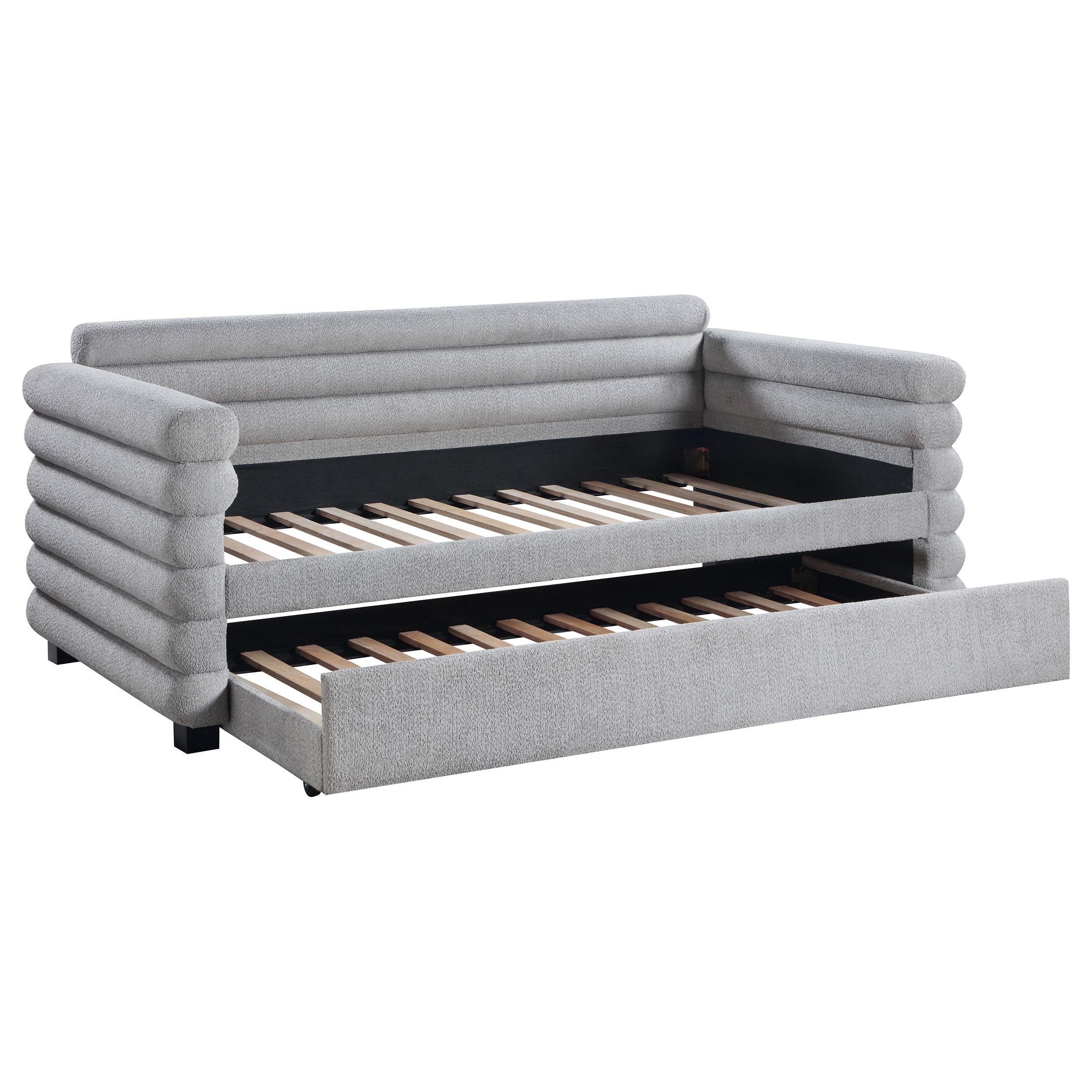 Coaster Patricia Boucle Fabric Upholstered Twin Day Bed with Trundle Gray