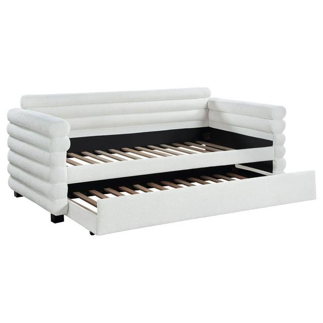 Coaster Patricia Boucle Fabric Upholstered Twin Day Bed with Trundle White