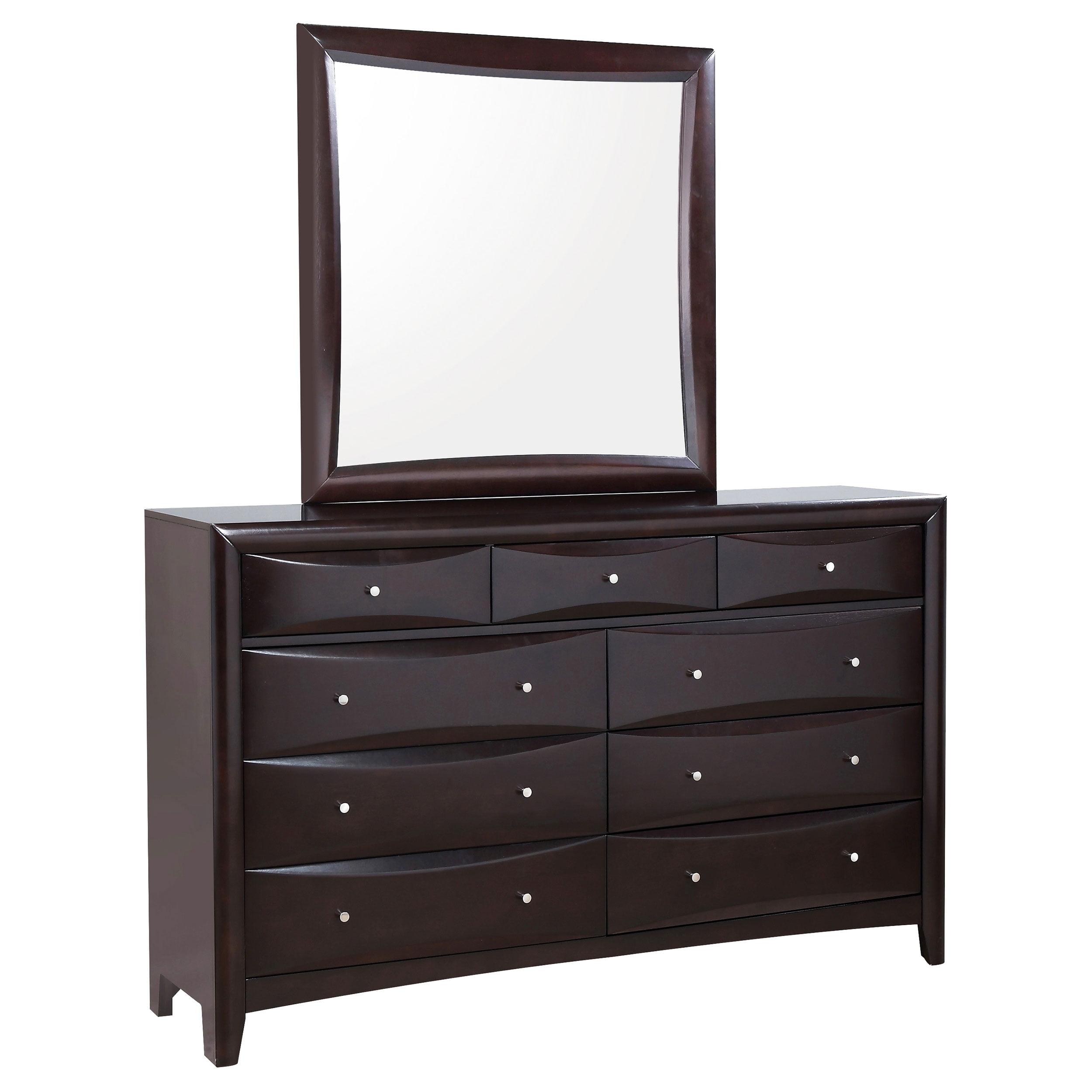 Phoenix Deep Cappuccino 9-Drawer Wood Dresser with Mirror