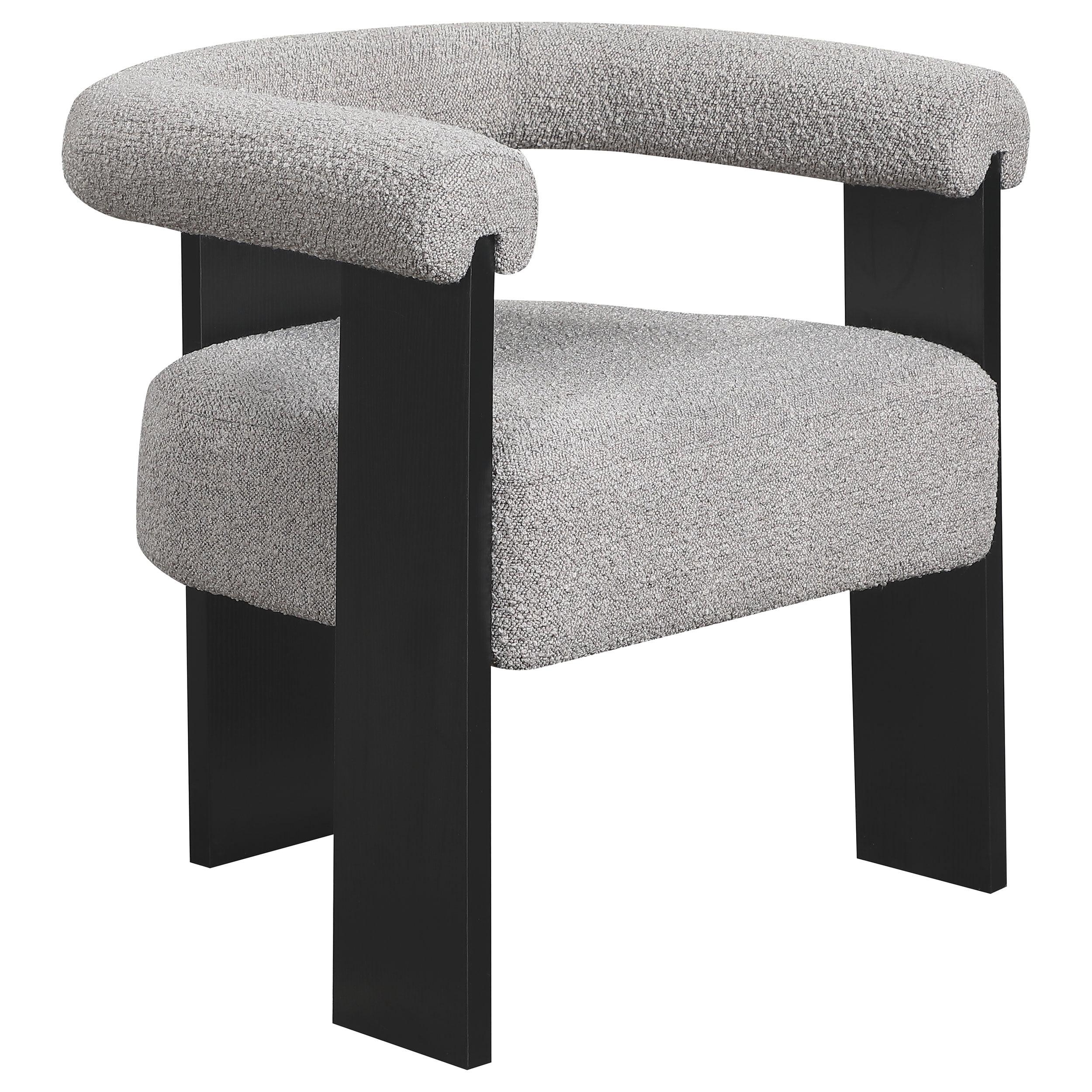 Gray Bouclé Upholstered Accent Chair with Black Wood Frame