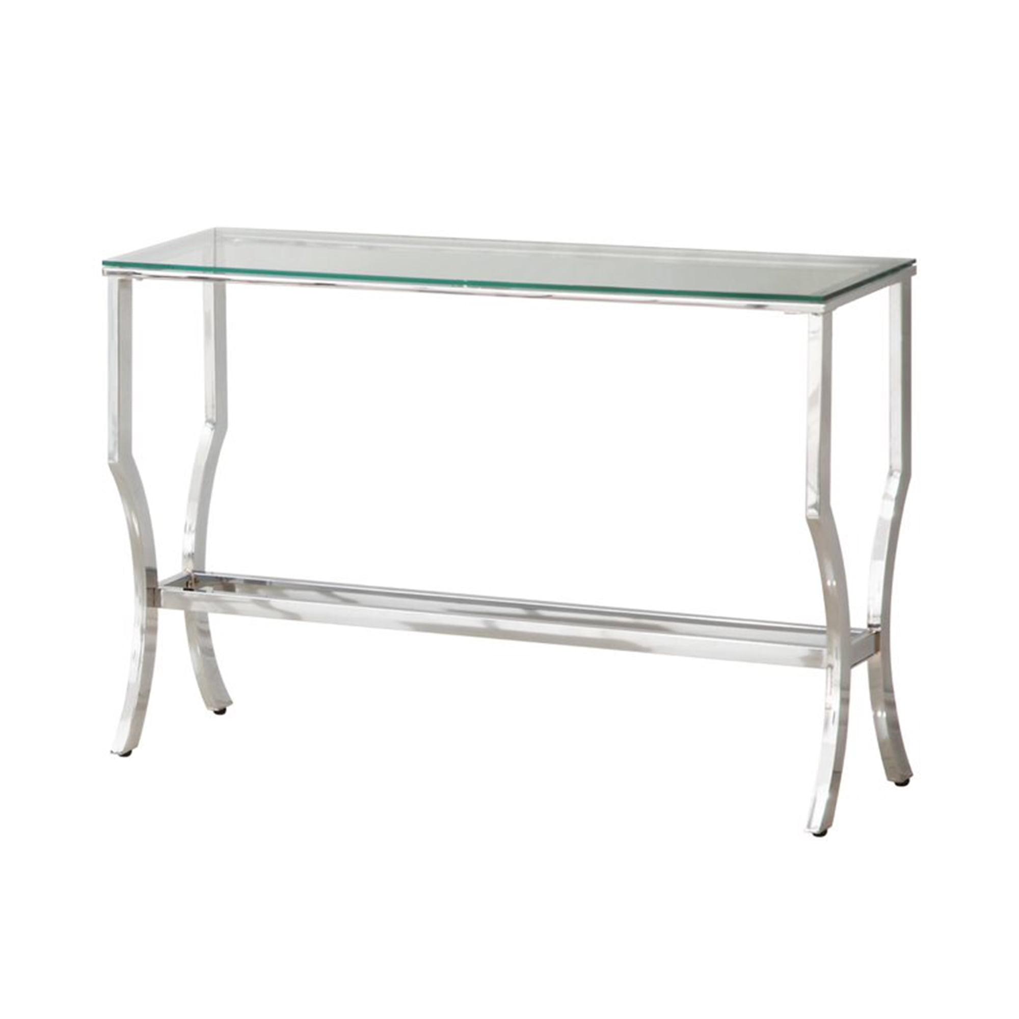 Elegant 43.5'' Silver Metal & Glass Console Table with Mirrored Shelf