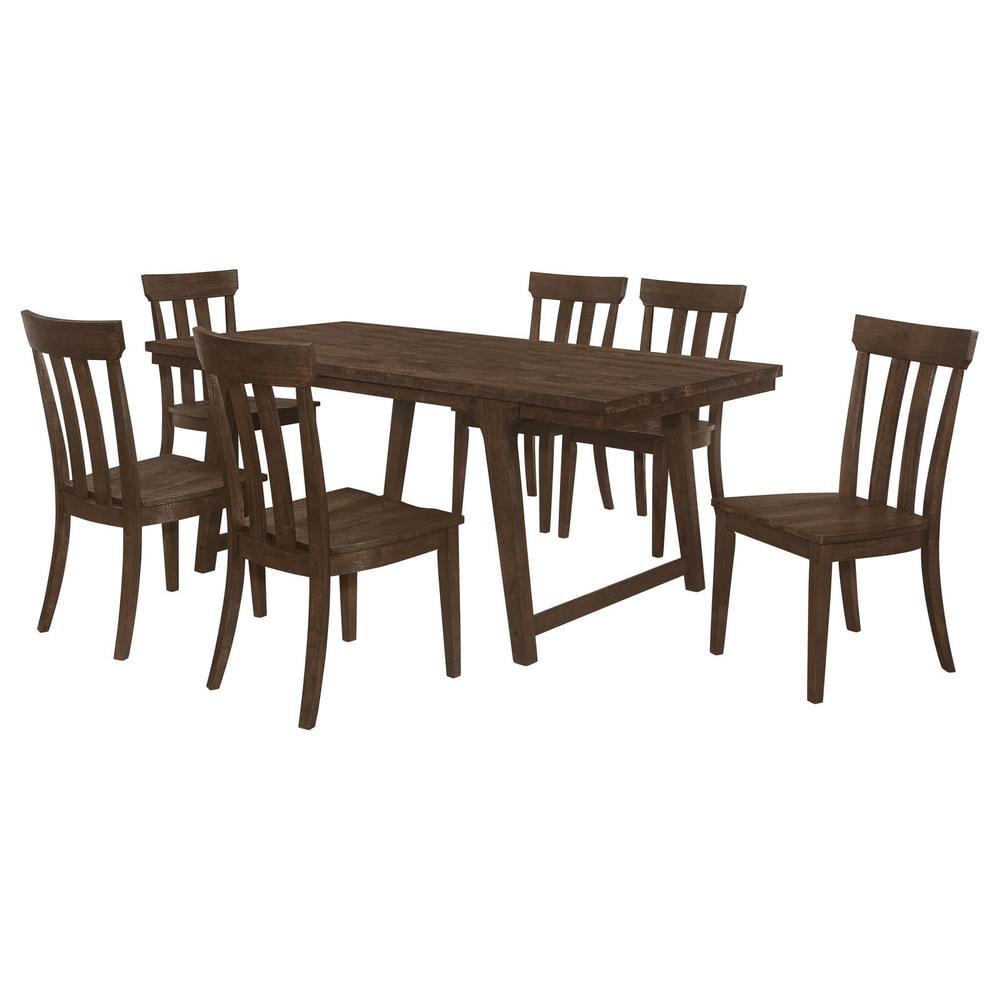 Brown Oak 7-Piece Farmhouse Rectangular Dining Table Set