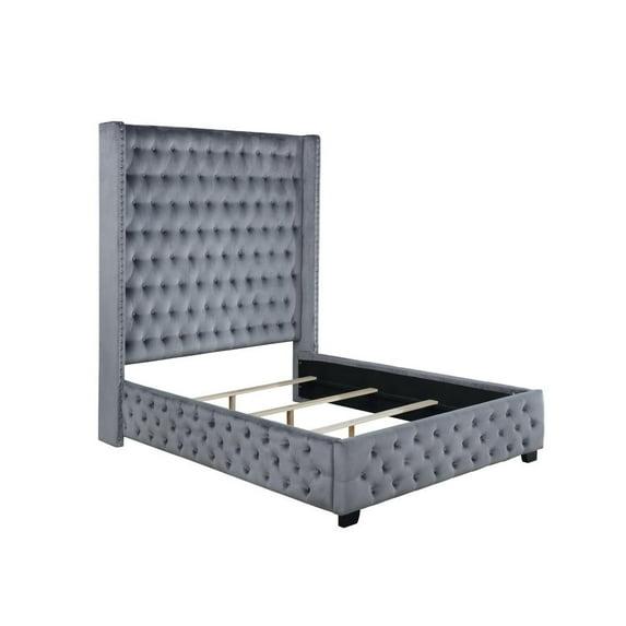 Rocori Queen Wingback Tufted Bed Grey