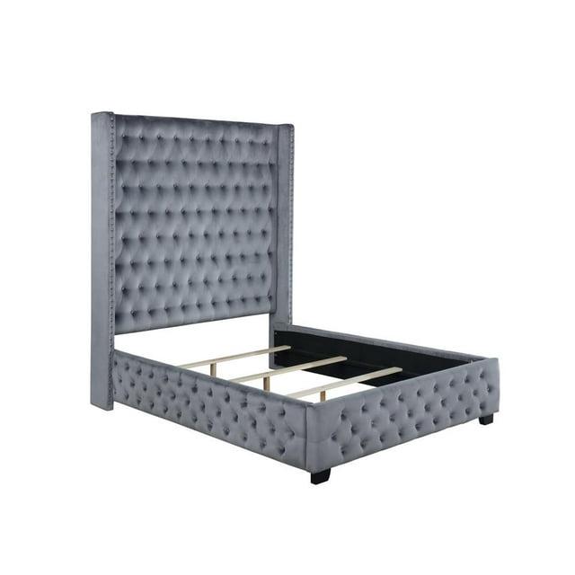 Rocori Queen Wingback Tufted Bed Grey