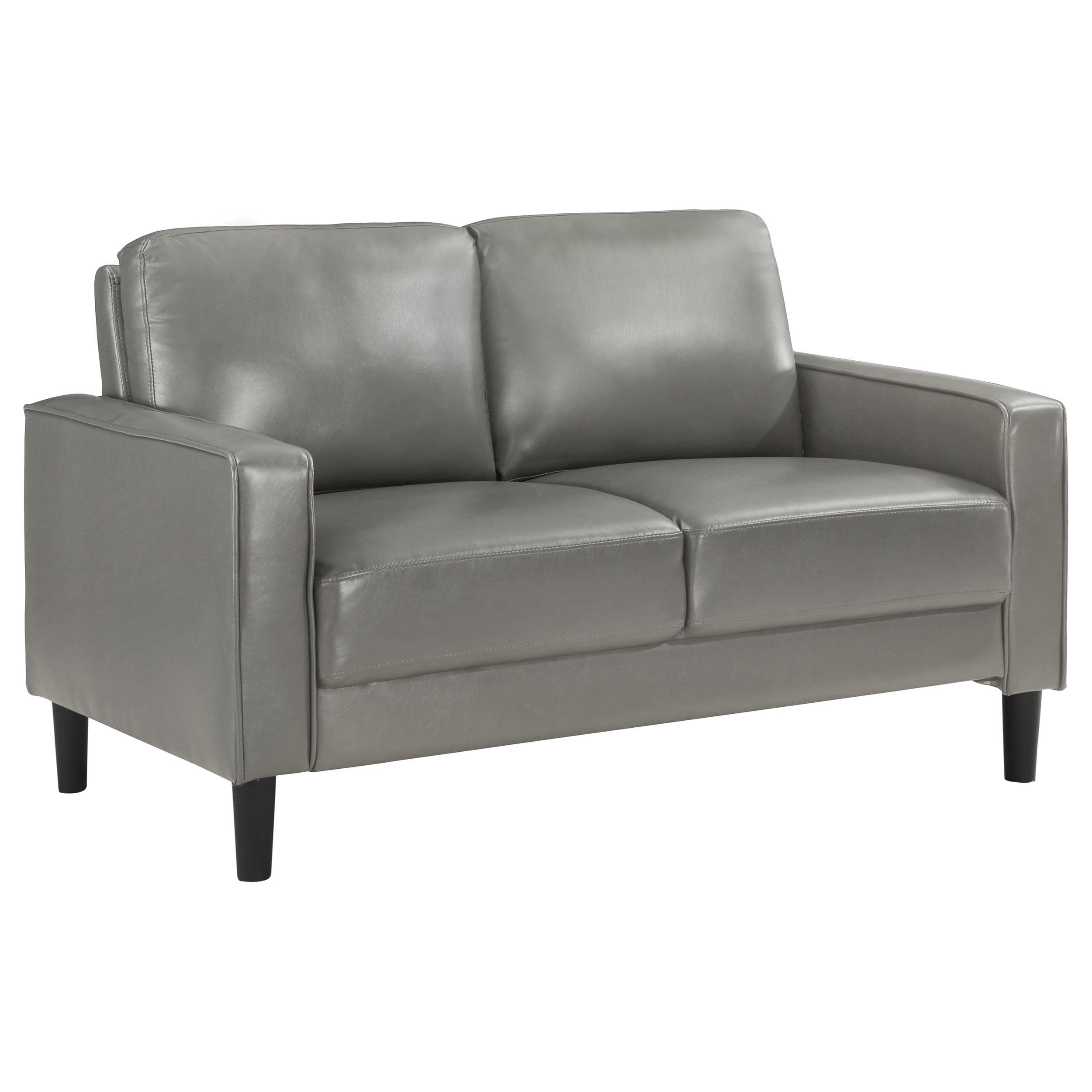 Ruth Dark Gray Faux Leather Track Arm Loveseat