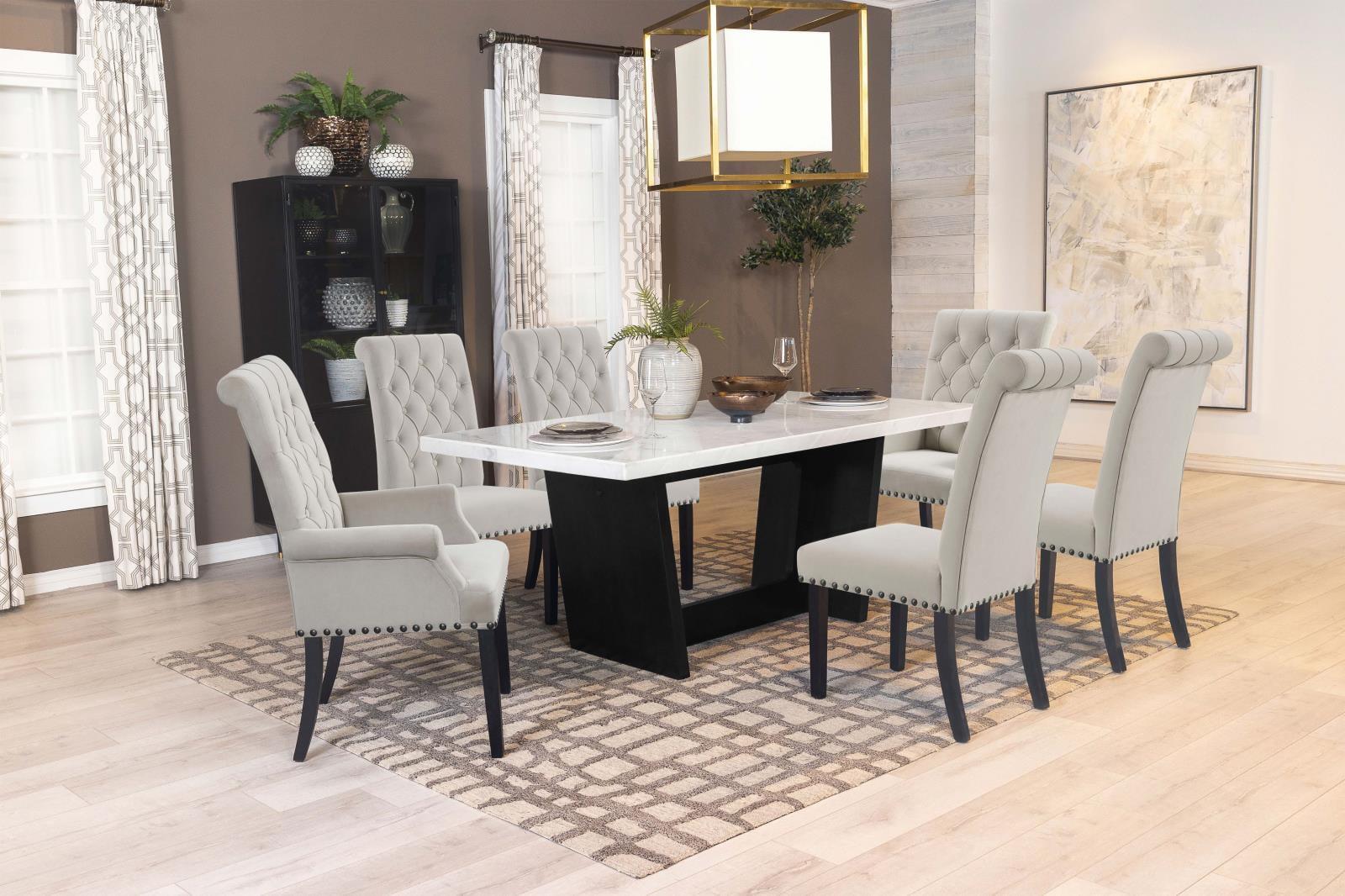 Coaster Sherry 7-piece Rectangular Marble Top Dining Set Sand and White