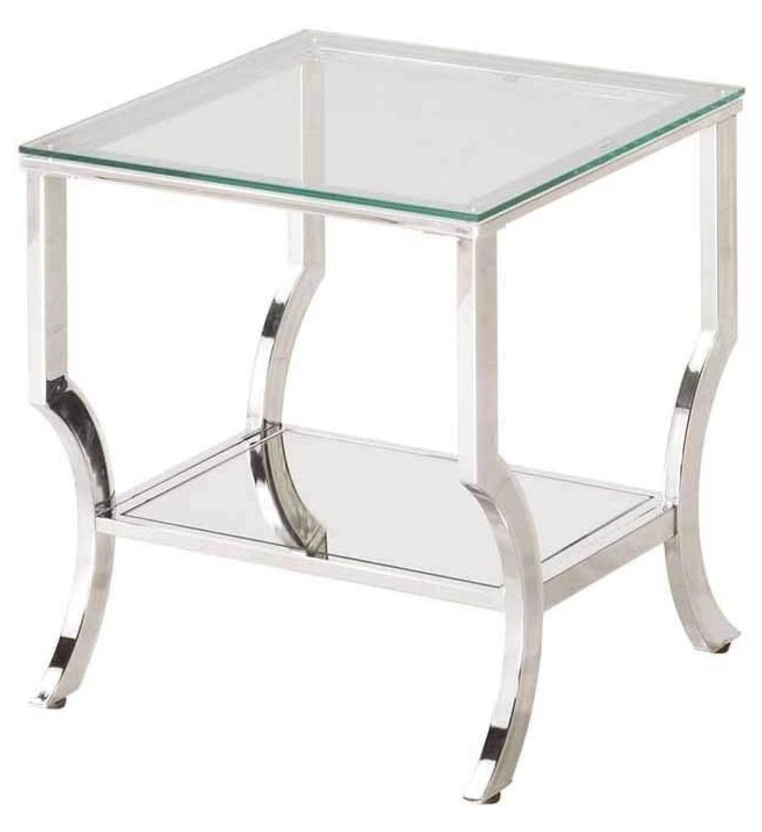 Chrome Glass Top End Table with Mirrored Shelf