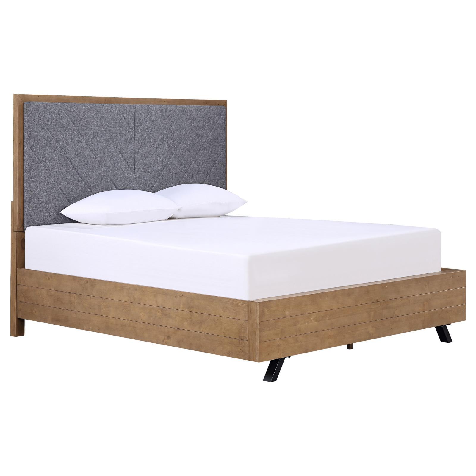 Contemporary Honey Brown & Gray Tufted Queen Bed with Storage