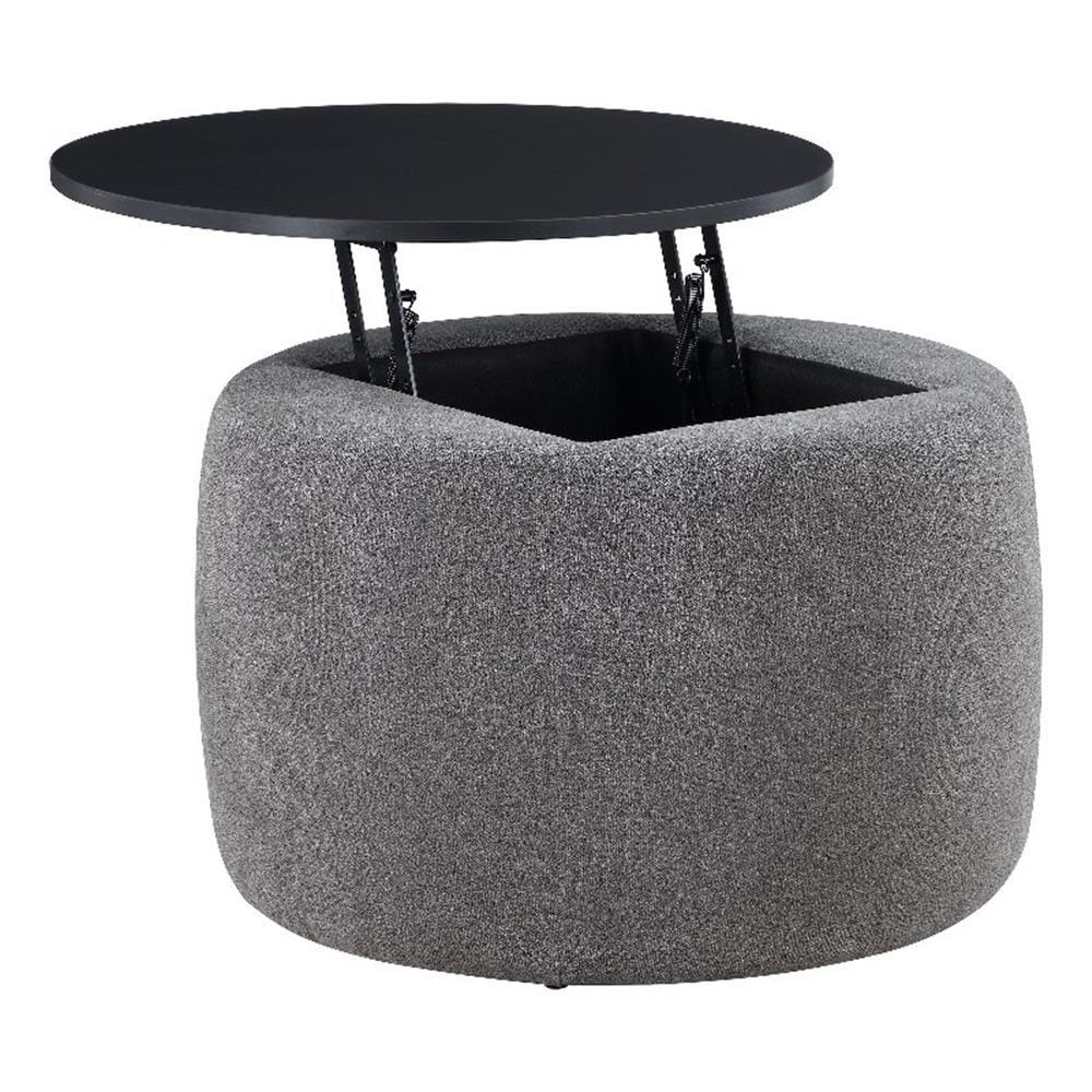 Coaster Home Furnishings Tesoro Upholstered Round Lift Top Storage Ottoman Grey and Black