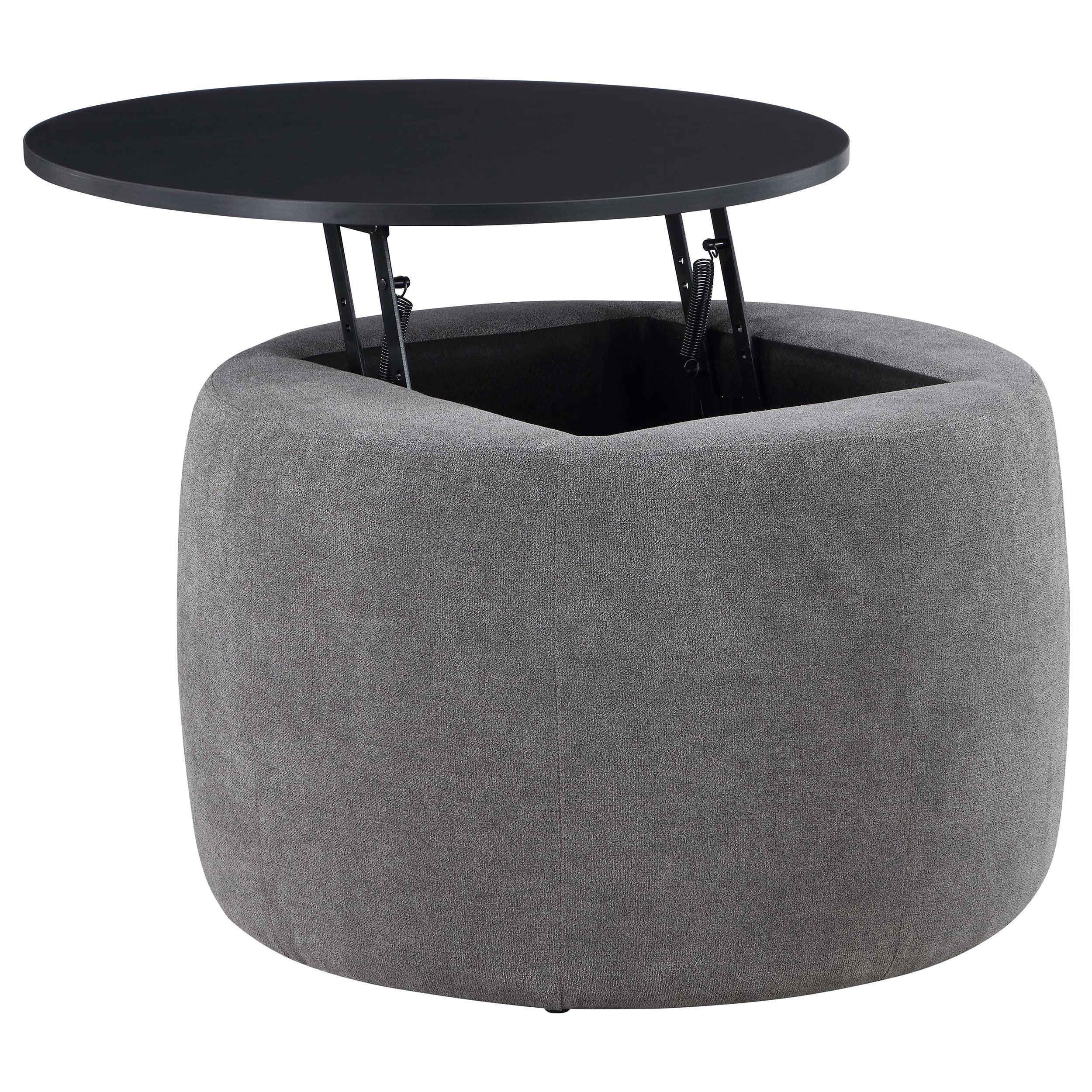 Coaster Home Furnishings Tesoro Upholstered Round Lift Top Storage Ottoman Grey and Black