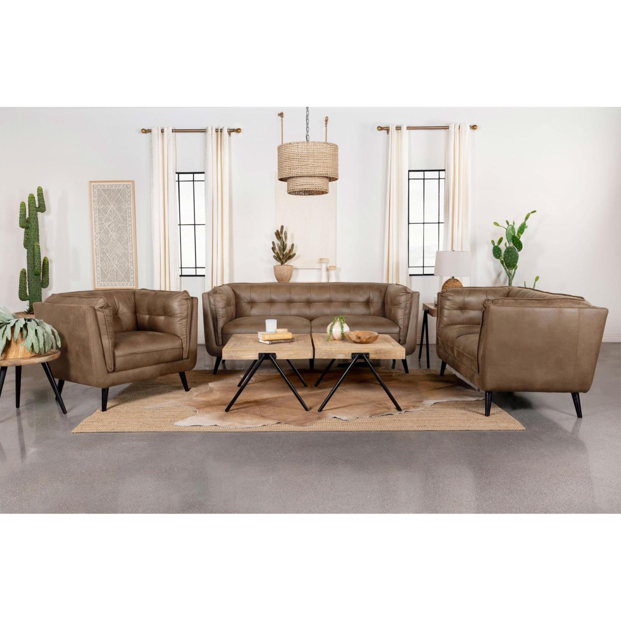 Coaster Thatcher 3-piece Faux Leather Upholstered Tufted Living Room Set Brown