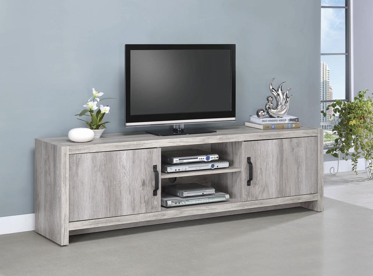 Gray Driftwood 71" TV Console with Cabinets