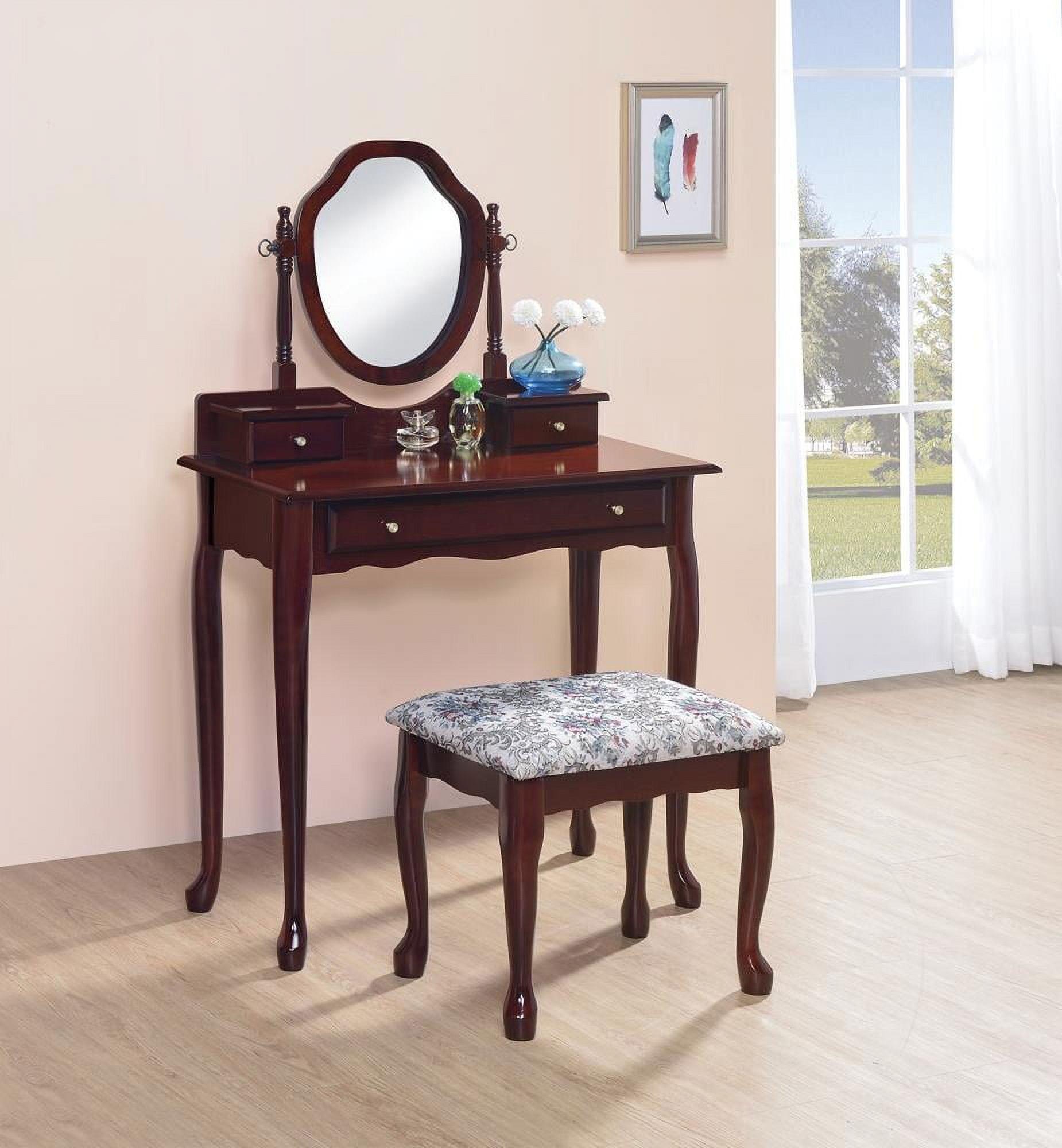 Traditional Brown Red Vanity Set with Upholstered Bench