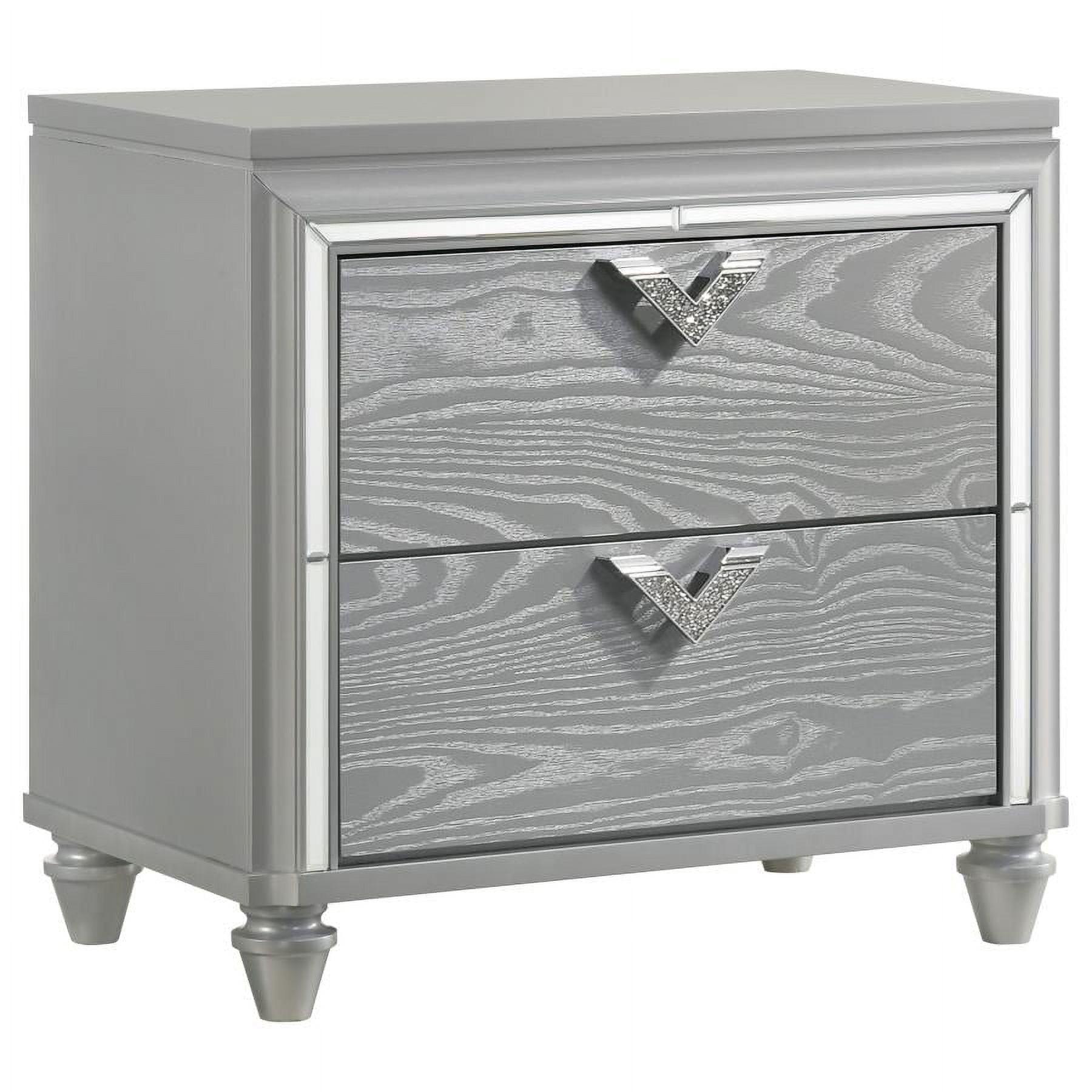 Glam Silver 2-Drawer Nightstand with Jeweled Pulls