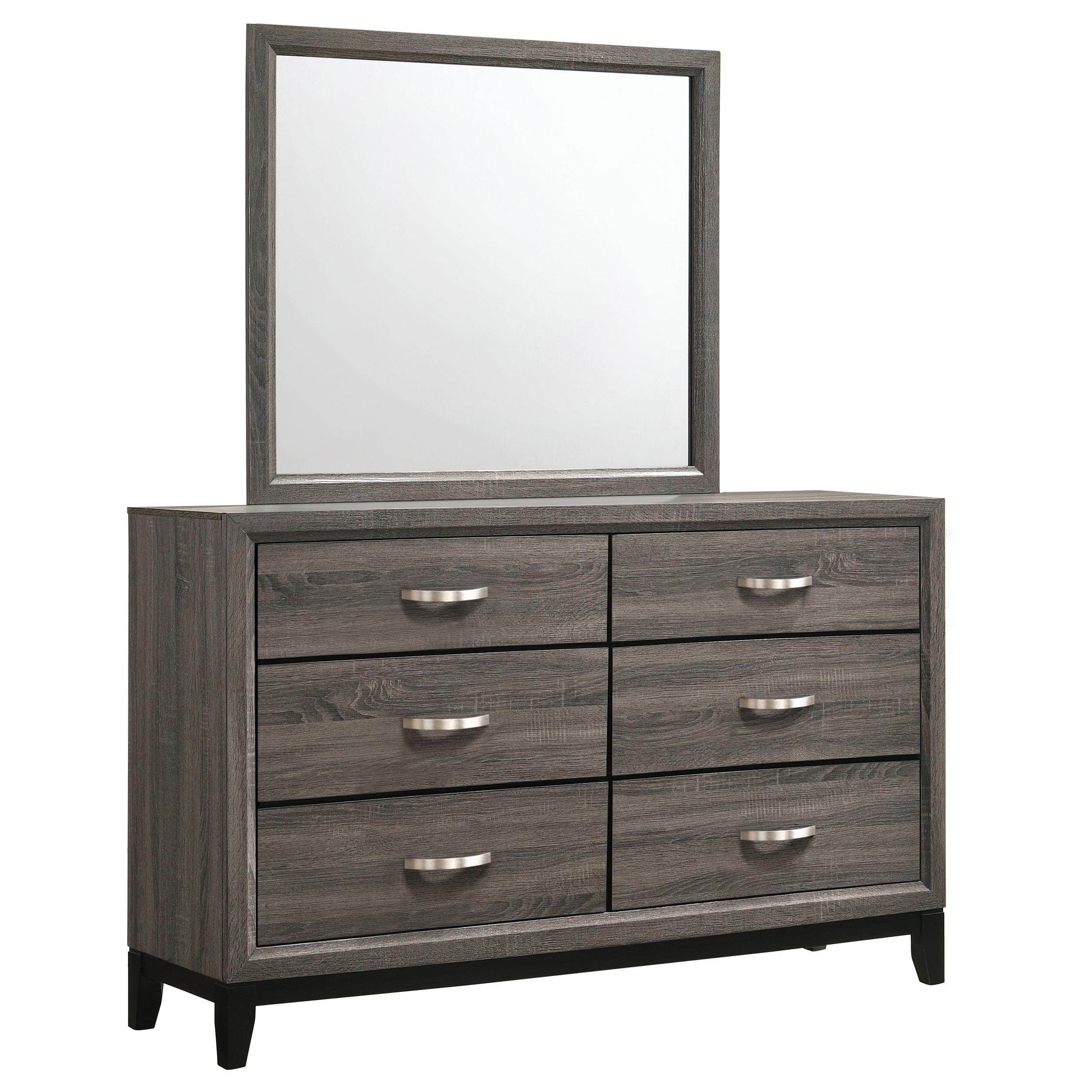 Gray Oak and Black 6-Drawer Dresser with Mirror