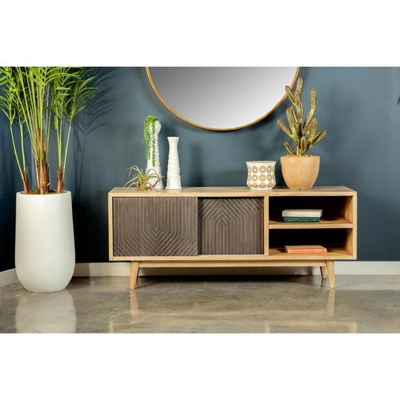 Coaster Wood TV Console for TVs up to 60" with Sliding Doors in Natural