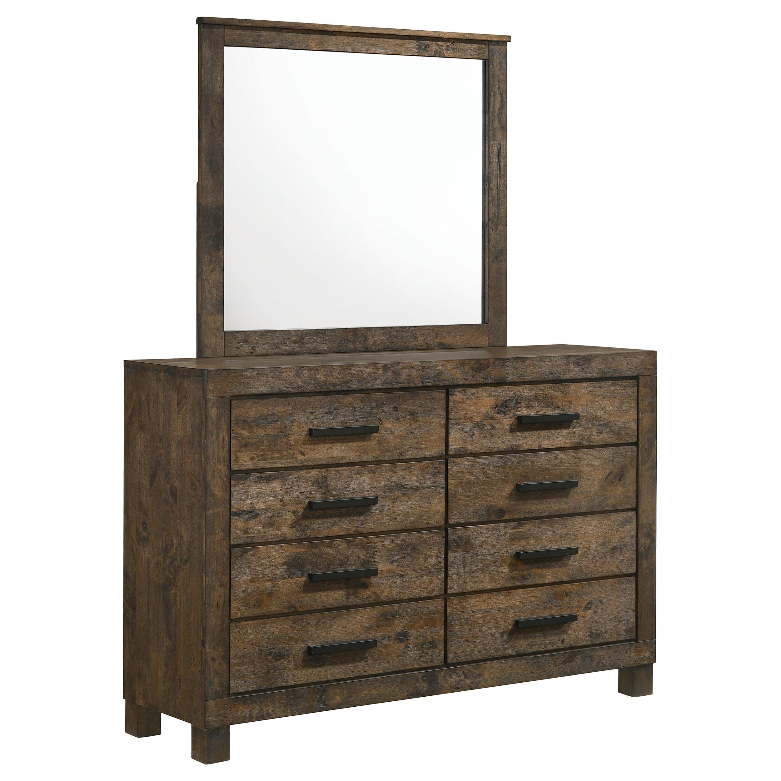 Rustic Golden Brown 8-Drawer Dresser with Mirror