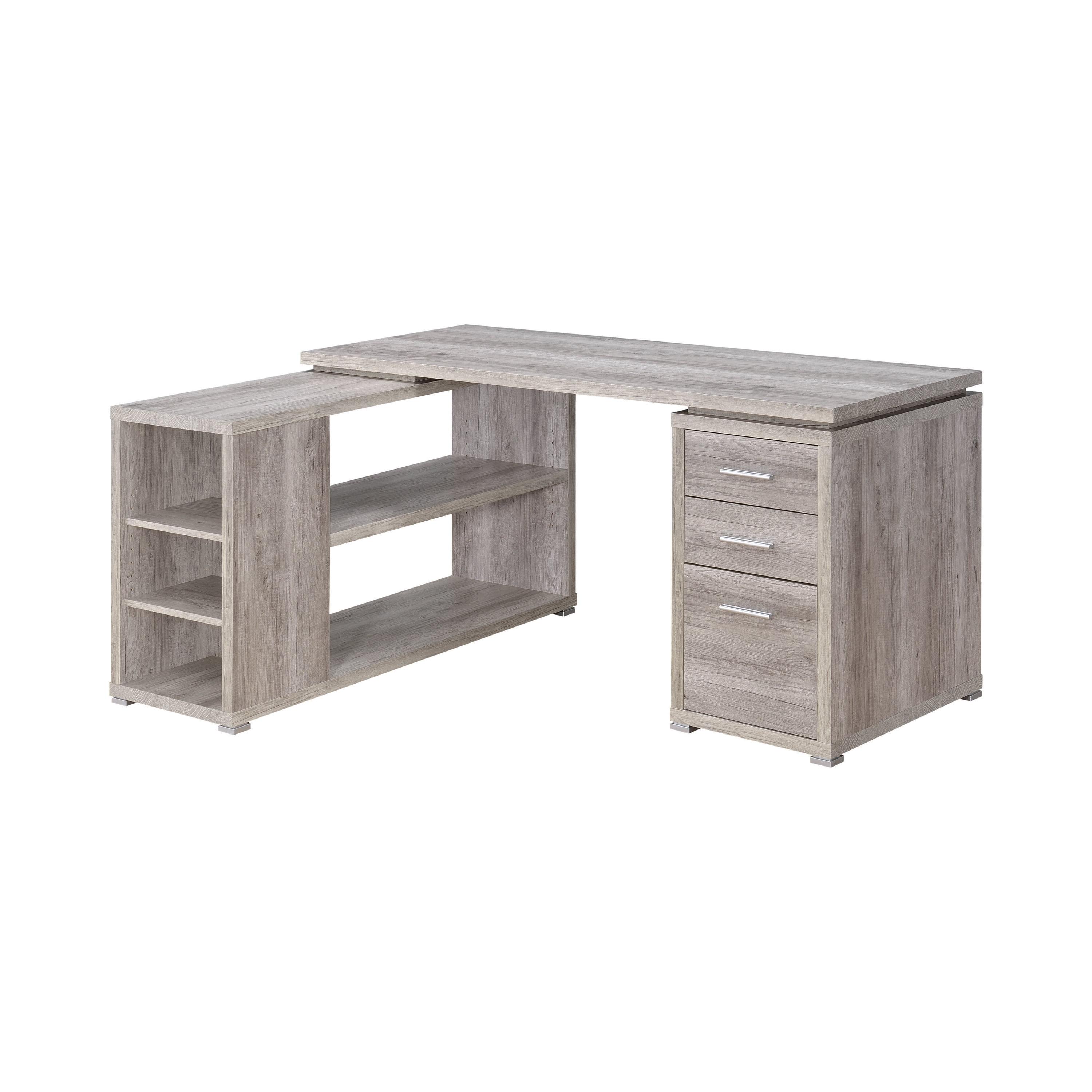 Transitional Grey Driftwood L-Shaped Home Office Desk with Filing Cabinet