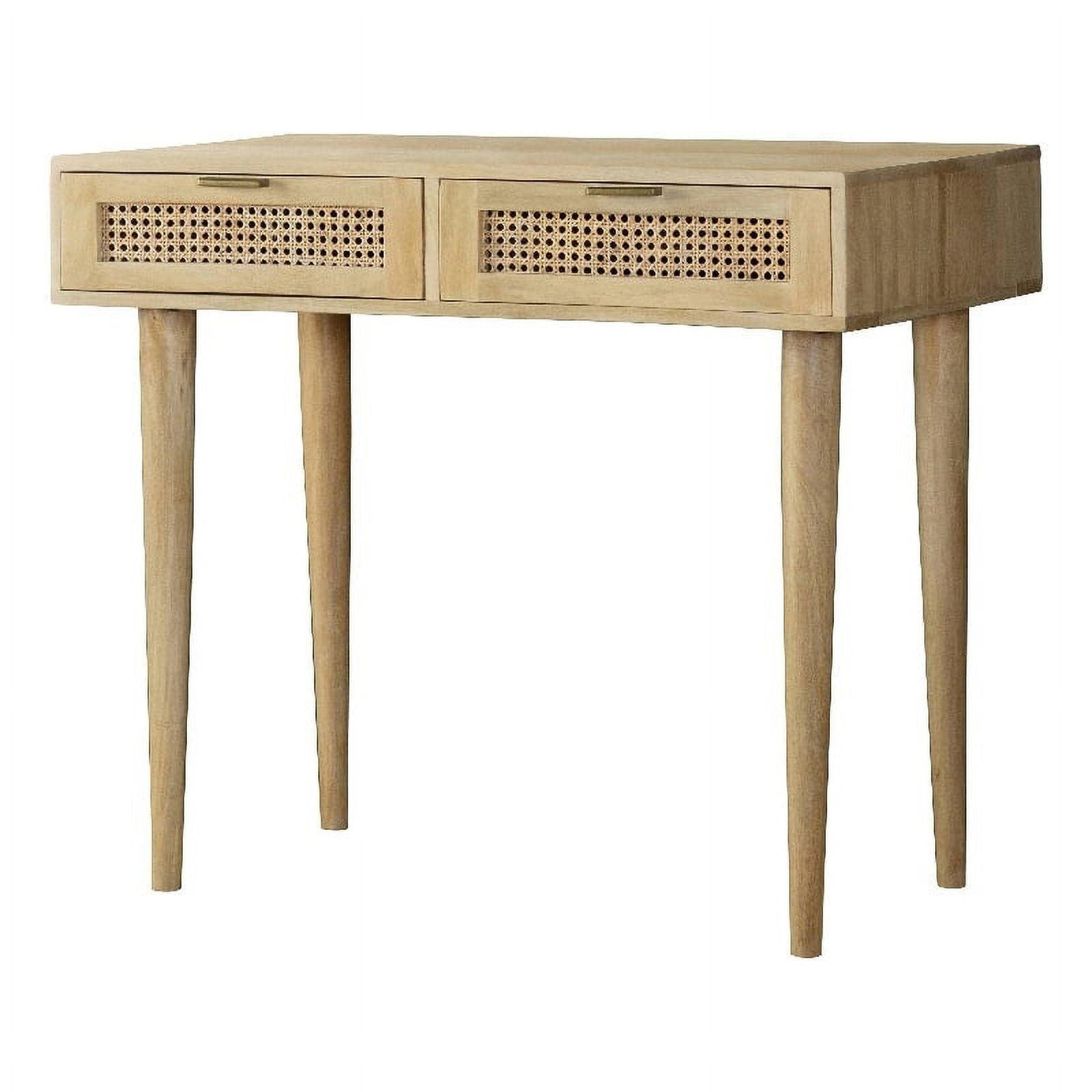 Natural Mango Wood 2-Drawer Writing Desk with Cane Panels