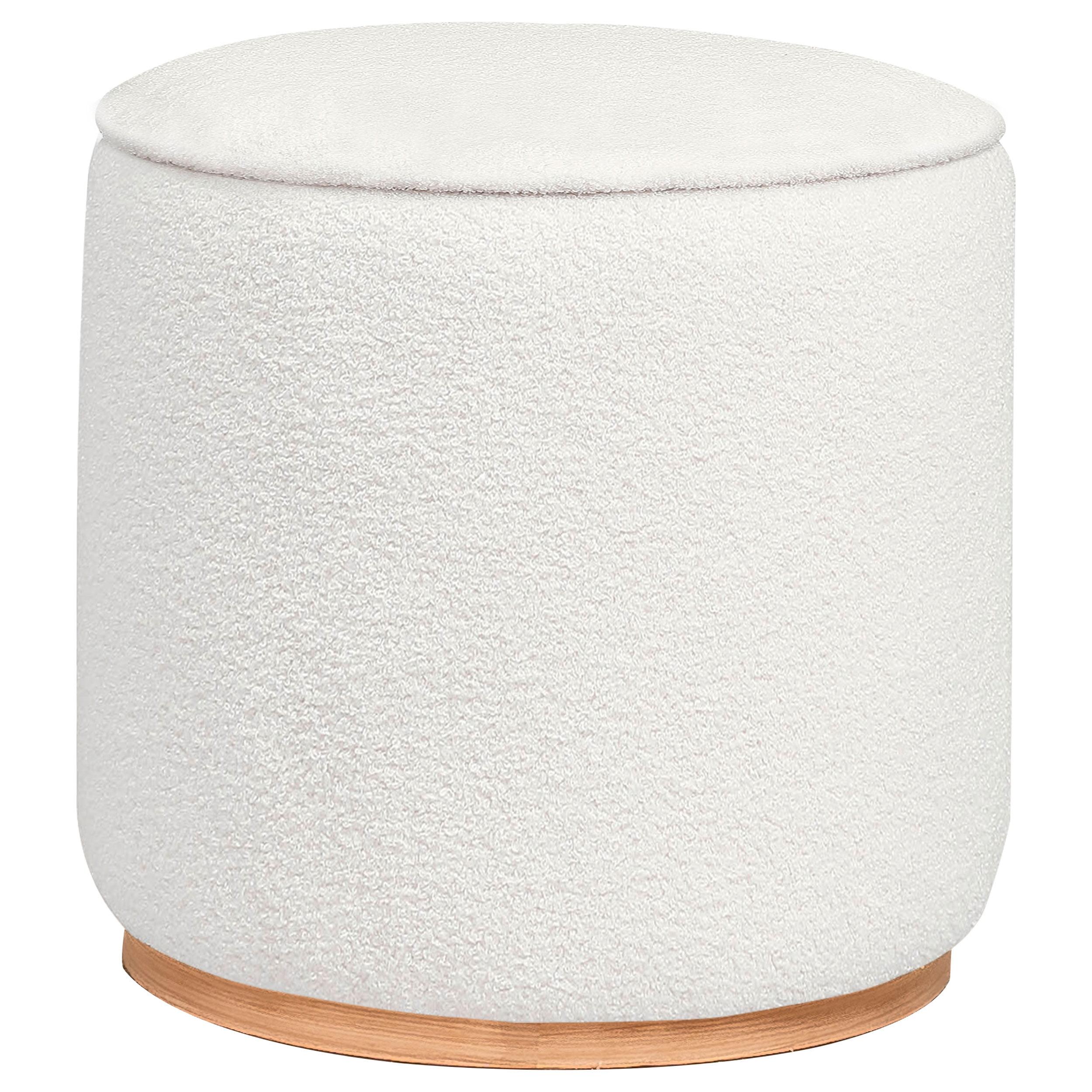 Coaster Home Furnishings Zena Faux Sheepskin Upholstered Round Ottoman Ivory