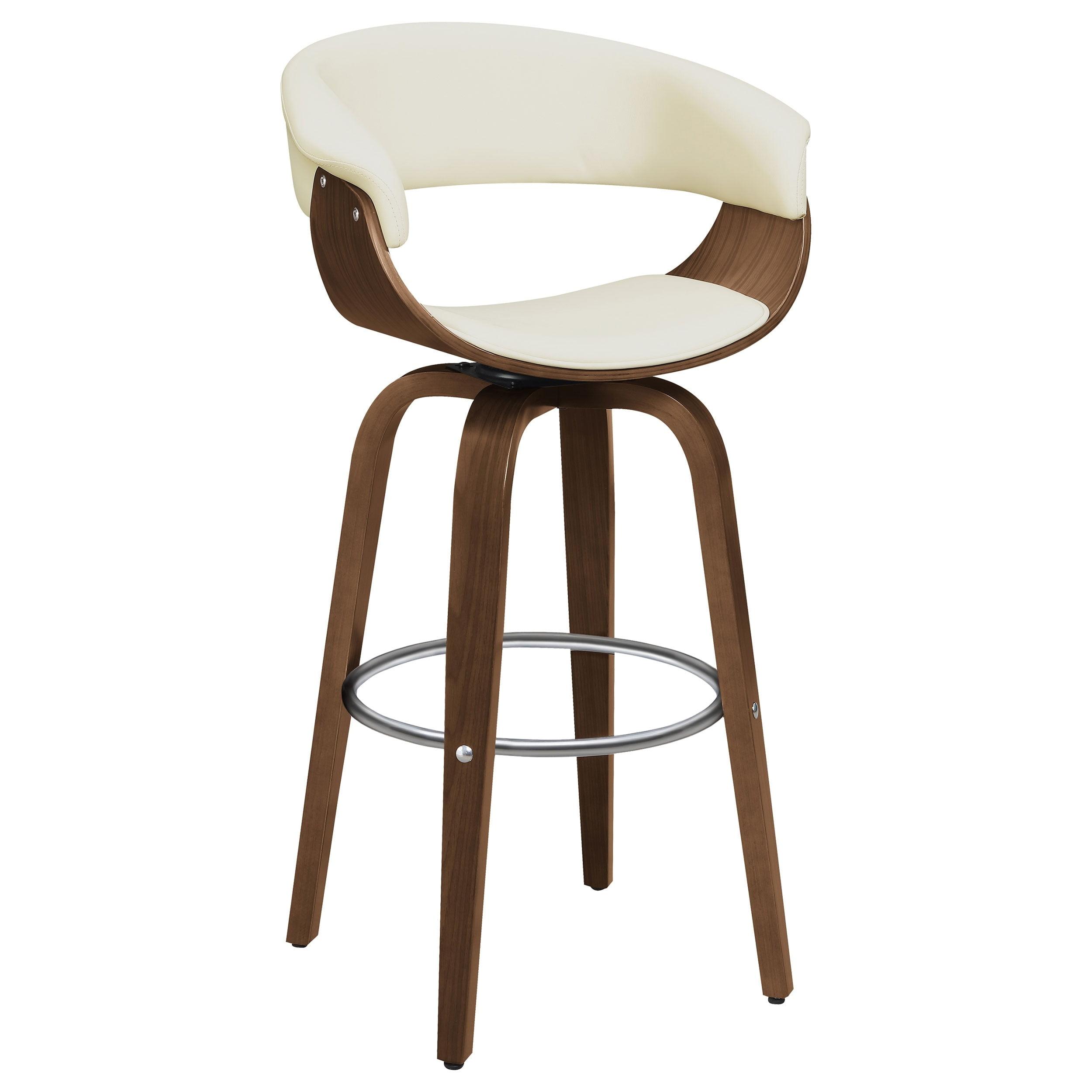 Walnut Brown Swivel Adjustable Bar Stool with Leather Upholstery