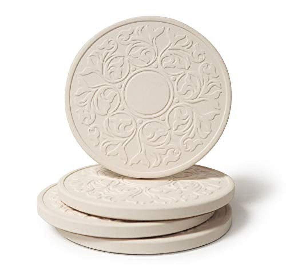 Victorian Lace White Stone Absorbent Coasters Set of 4