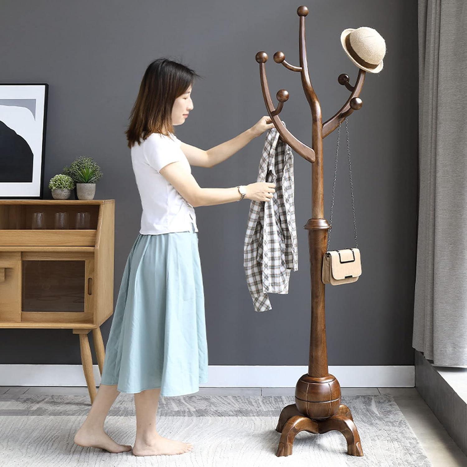 Lucky Monet Tree-branch Freestanding Rubberwood Coat Rack with 8 Hooks