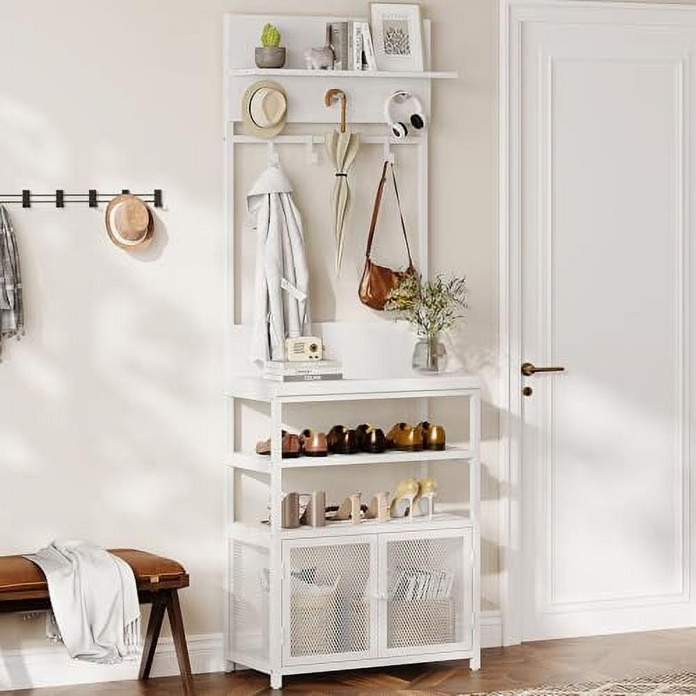 White MDF Hall Tree with Storage and Hooks