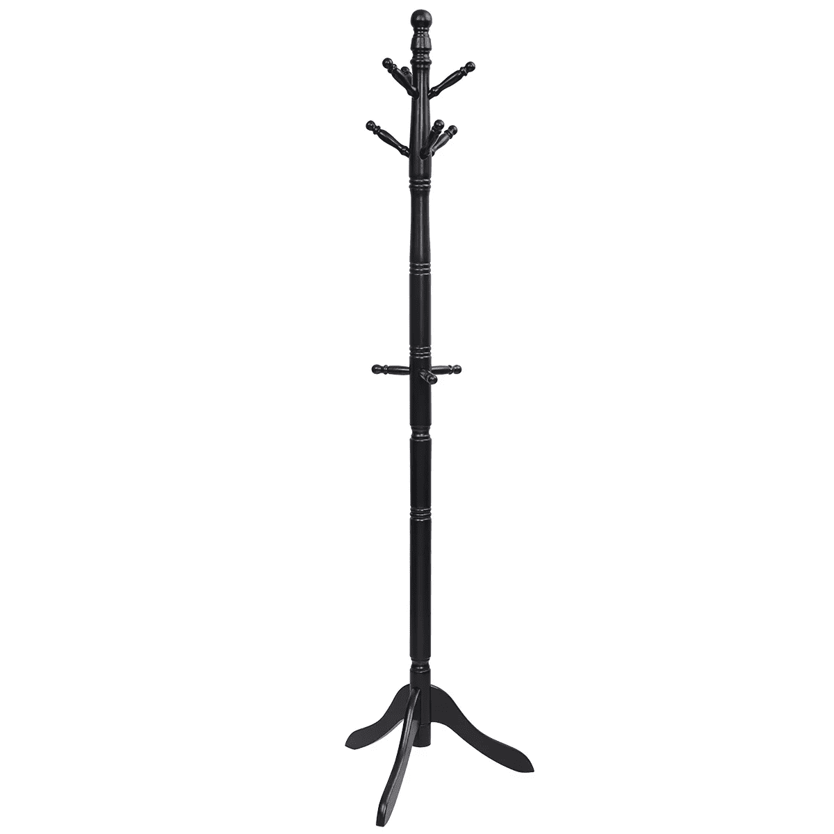 Costway Coat Rack Wooden Hall Tree 2 Adjustable Height w/ 9 Hooks Walnut\Black\ Grey