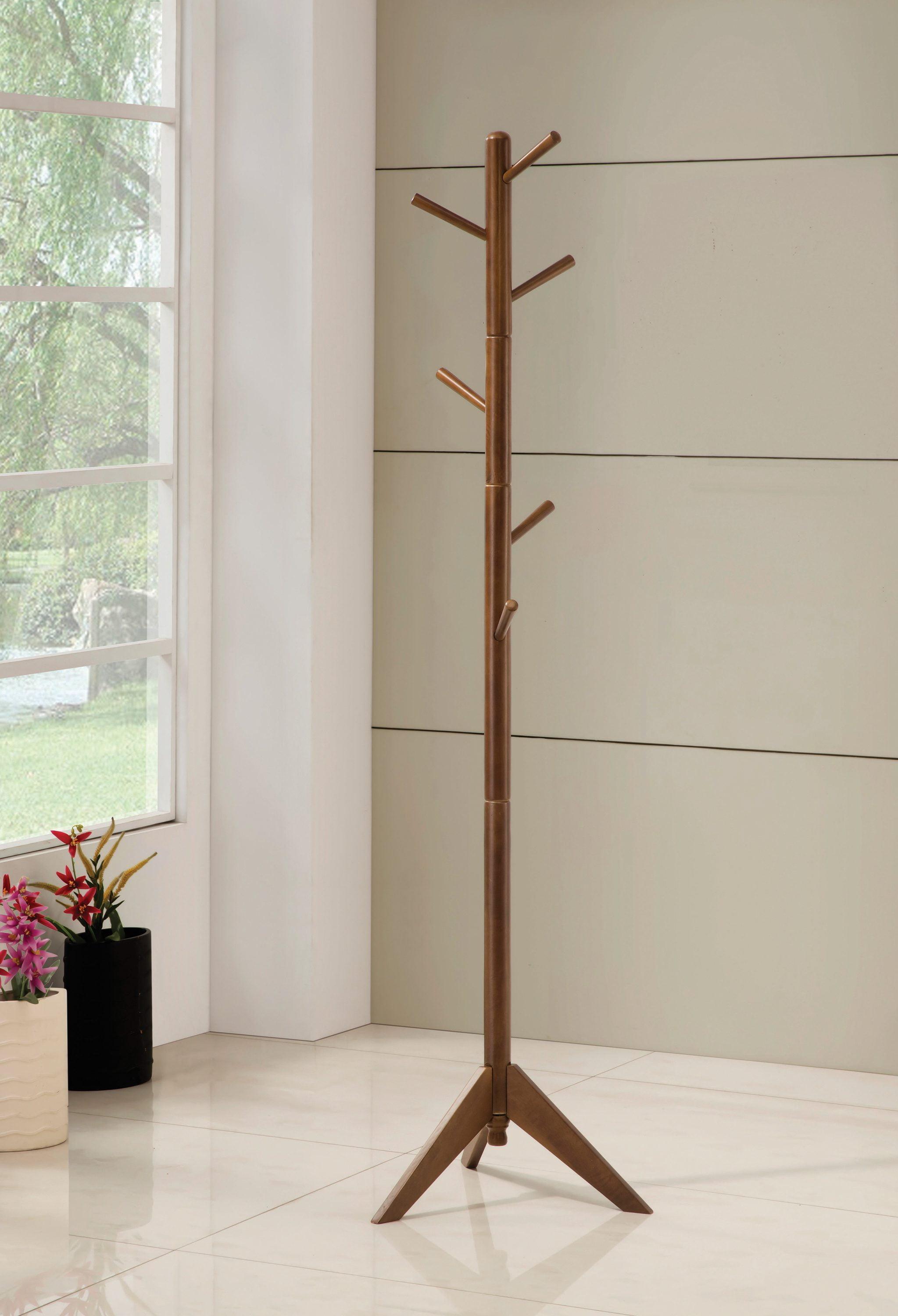 Walnut Brown Transitional Coat Rack with 6 Hooks