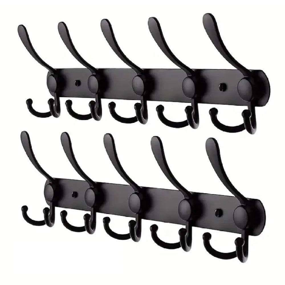 Black Stainless Steel Double Hook Wall Mounted Coat Rack (2 Pack)