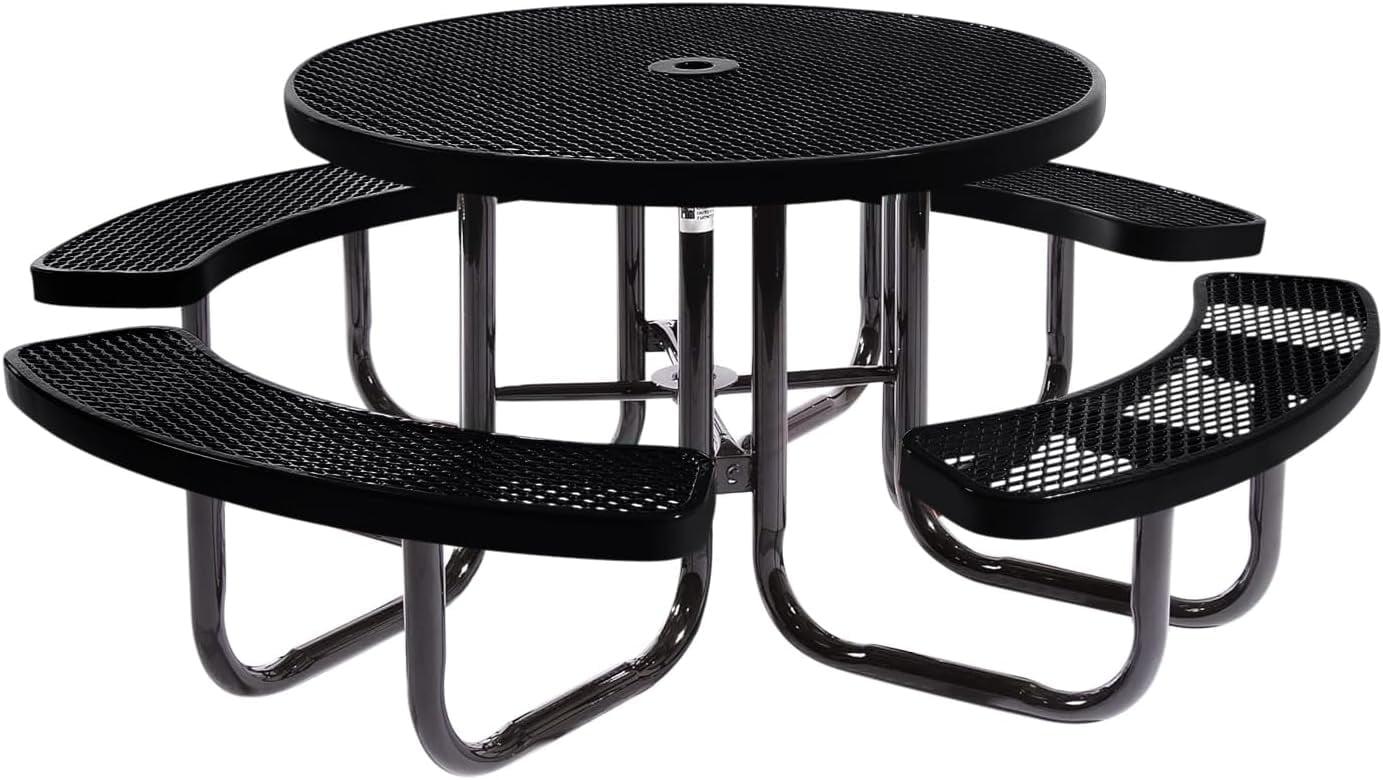 Black Expanded Metal Round Outdoor Picnic Table with Umbrella Hole