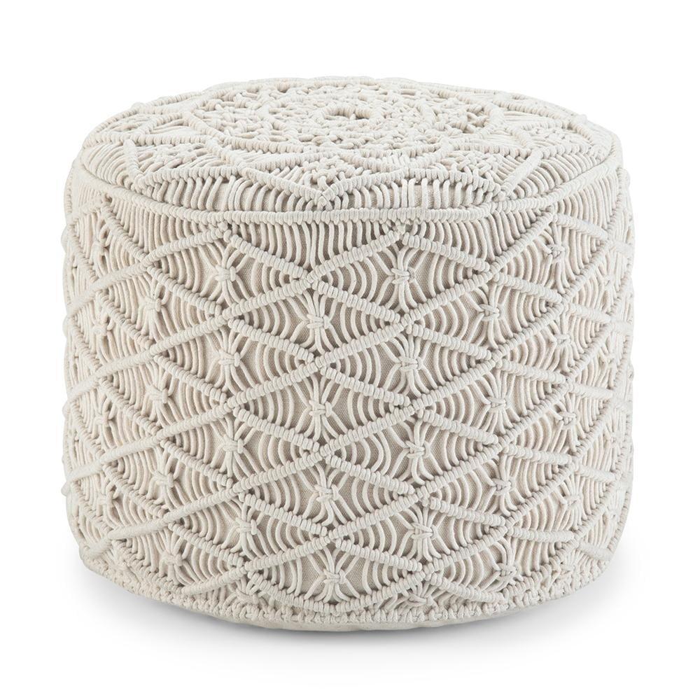 Coates Boho Round Macrame Pouf in Natural Cotton