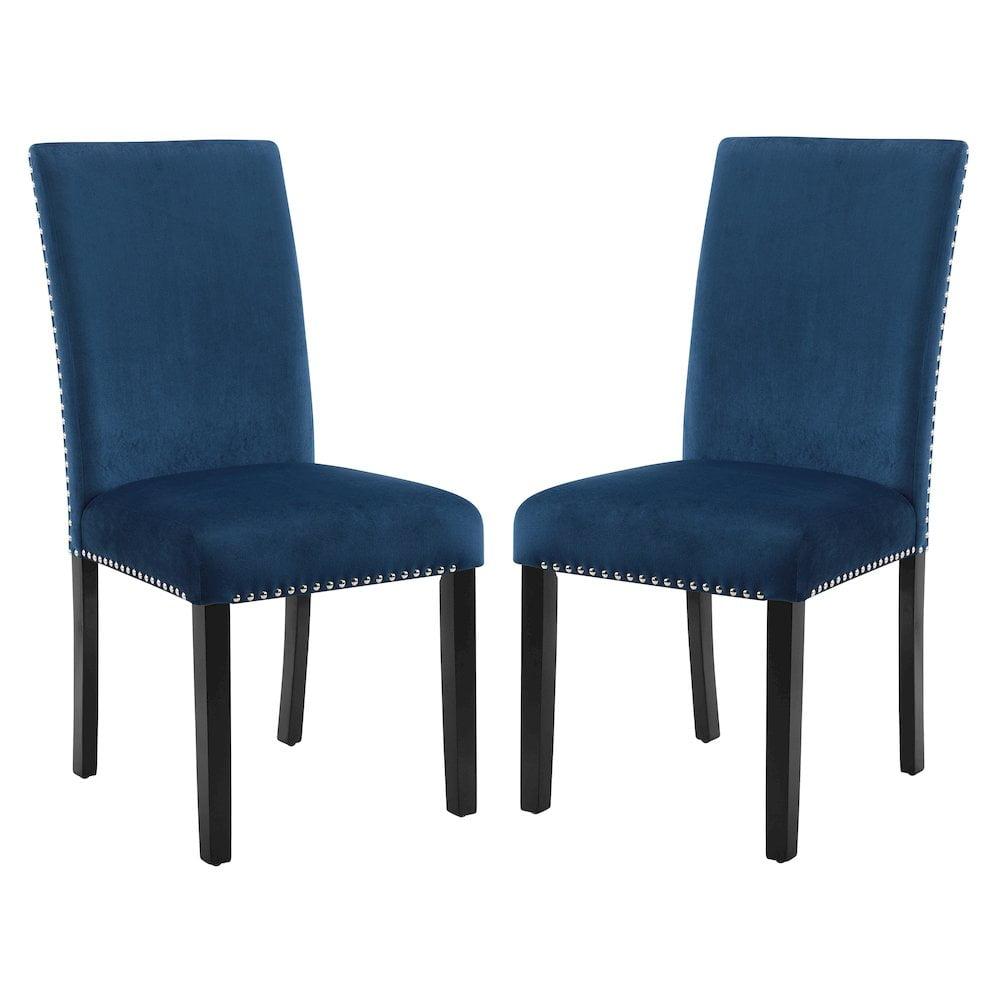 Elegant Blue Velvet Parsons Side Chair with Chrome Nailhead Trim