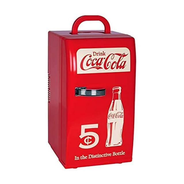 Coca-Cola Retro 18 Can Mini Fridge w/ 12V DC and 110V AC Cords, 22L (23 qt), Portable Cooler, Red, Travel Fridge for Drinks