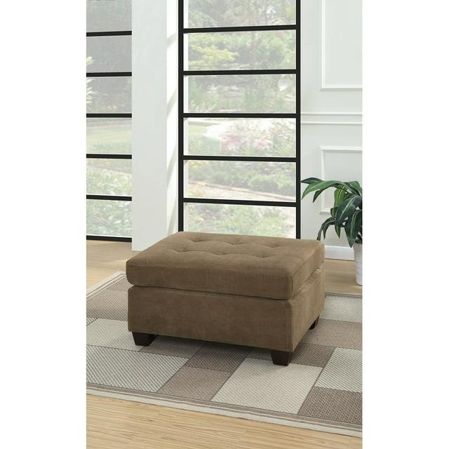 Cocktail Ottoman In Light Brown Waffle Suede Fabric - Saltoro Sherpi