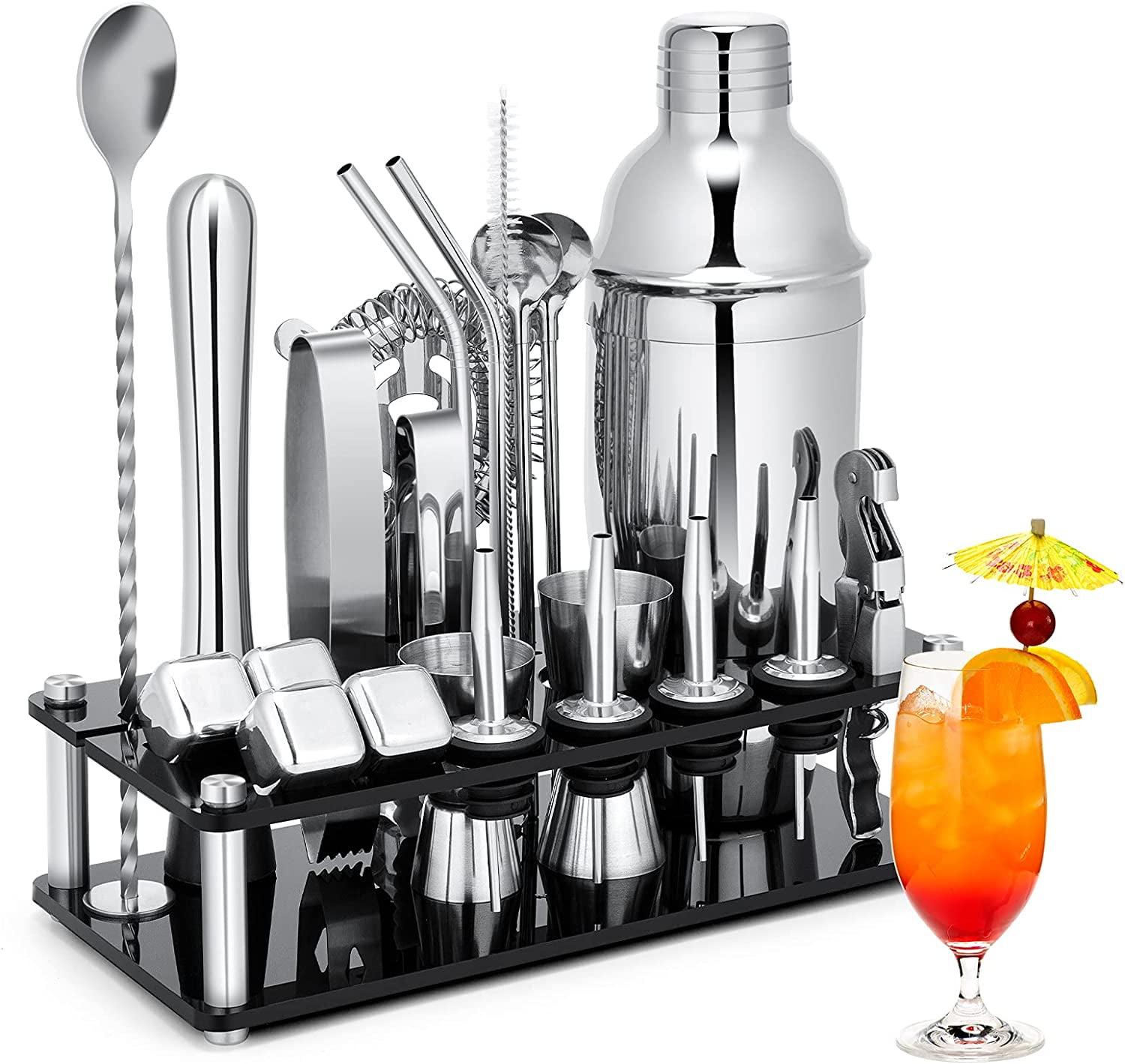 JMDLWZ Cocktail Shaker Set, 23 Pieces 750ml Professional Stainless Steel Cocktail Shaker with Boston Shaker, Strainer, Measuring Cup, Mixing Spoon, Recipes, Great Gift Kit