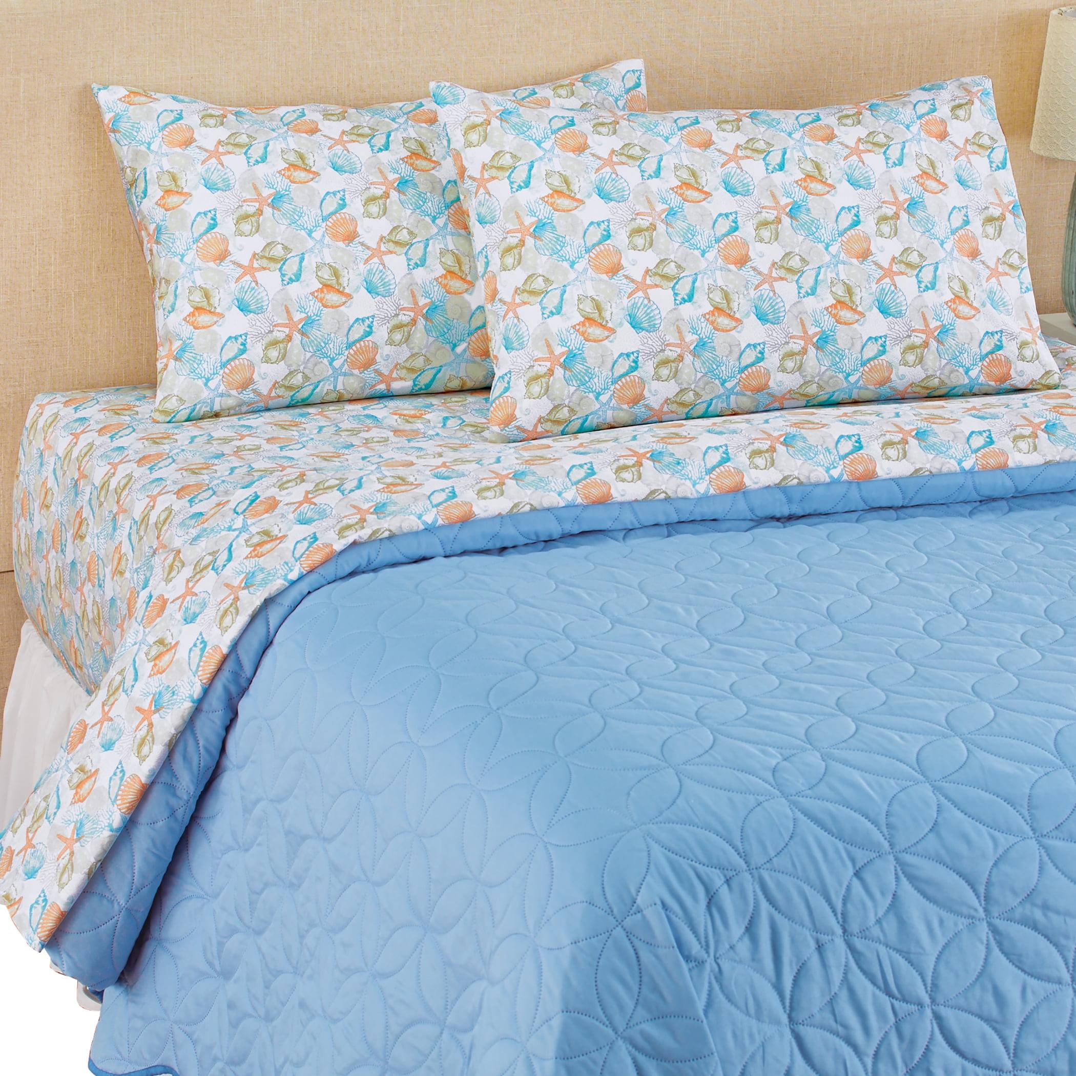 Full Blue Coastal Print Microfiber Sheet Set