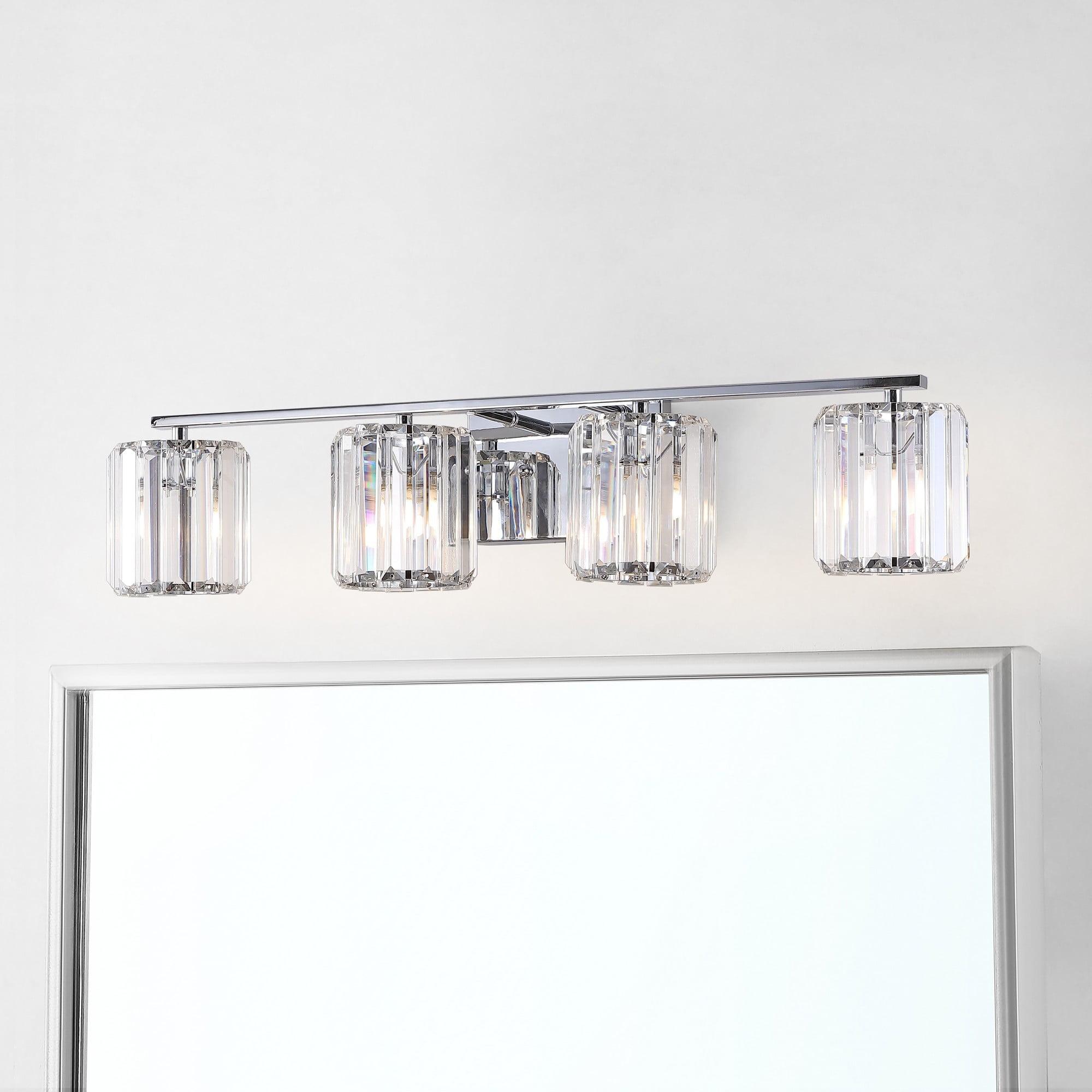 Coco Prism Vintage 29.75" 4-Light Metal/Glass Classic Glam LED Vanity Light, Chrome