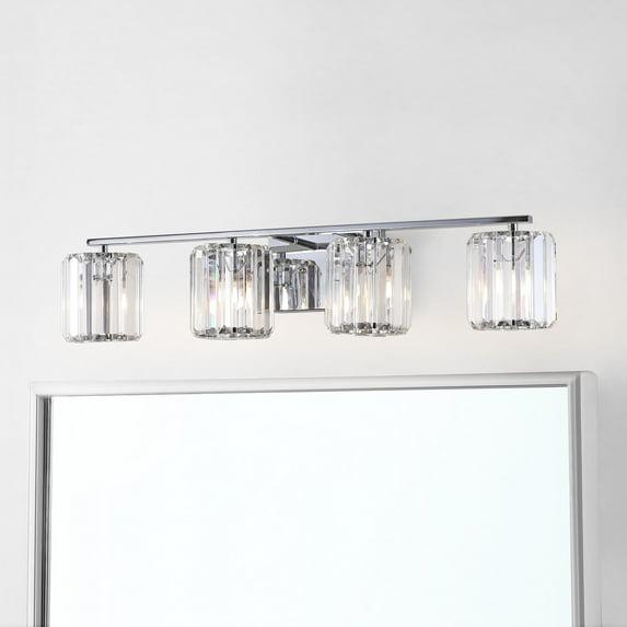 Coco Prism Vintage 29.75" 4-Light Metal/Glass Classic Glam LED Vanity Light, Chrome