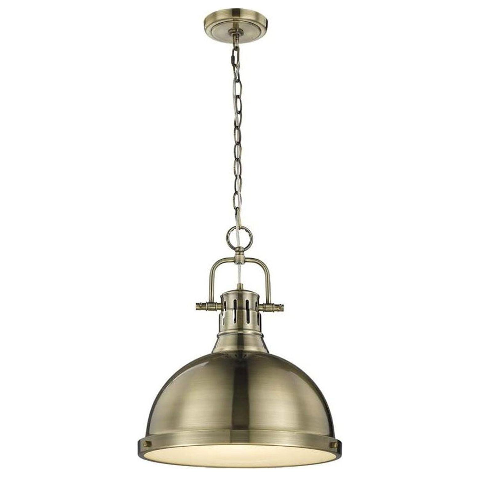 Aged Brass Transitional 14'' Glass Pendant Light