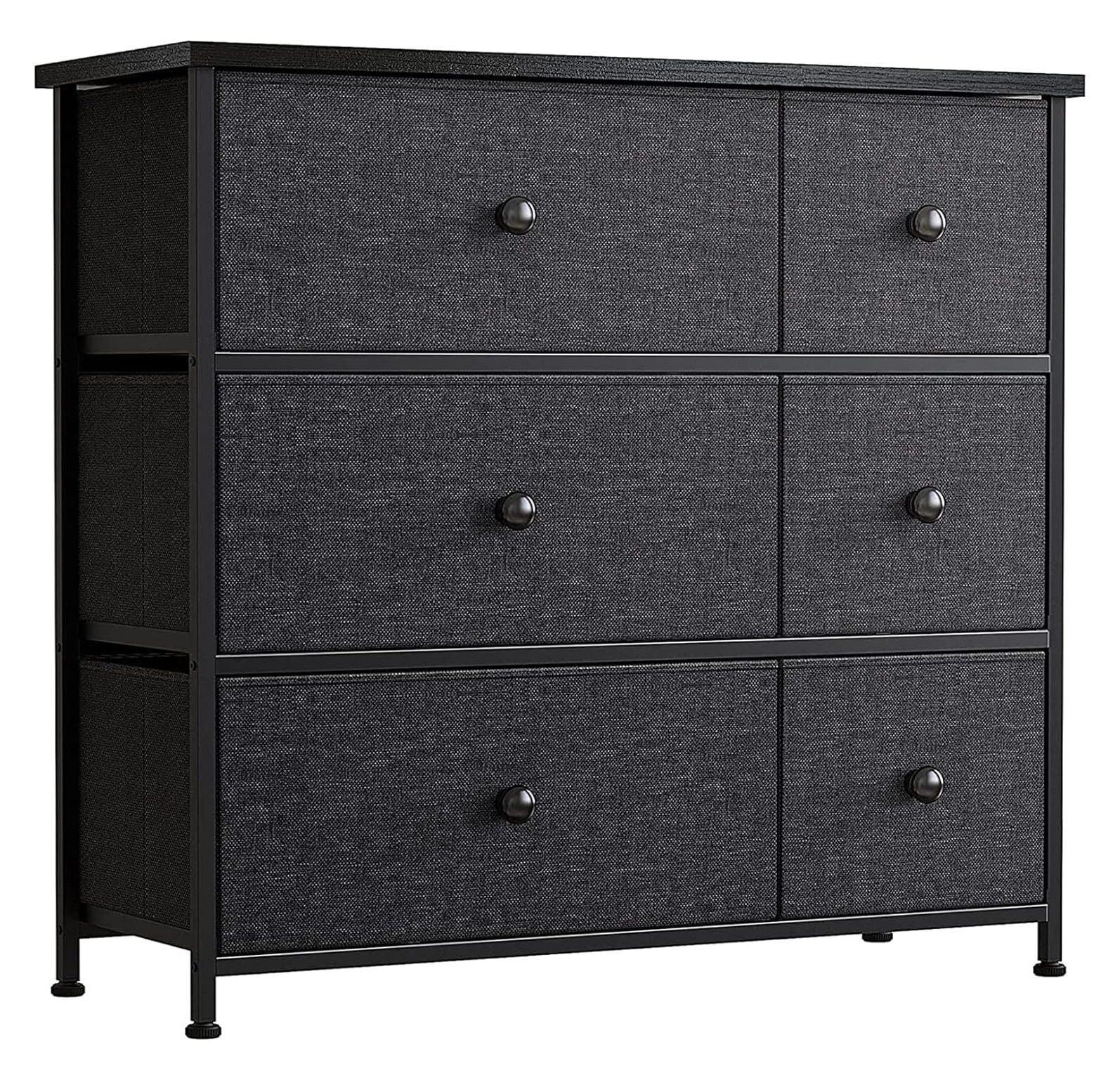 Modern Black Grey 6-Drawer Dresser with Waterproof Countertop