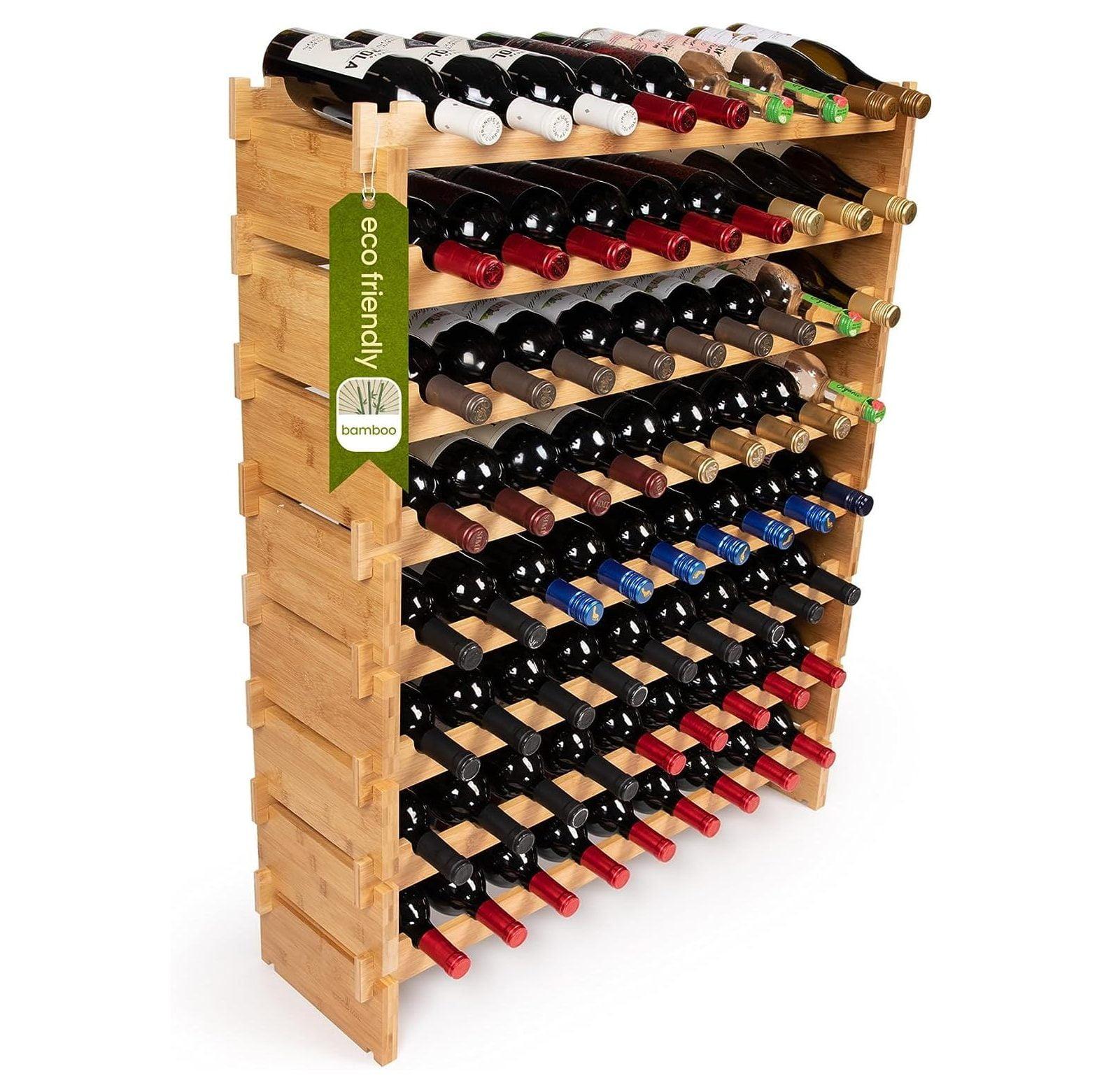 Eight-Tier Natural Bamboo 72-Bottle Modular Wine Rack