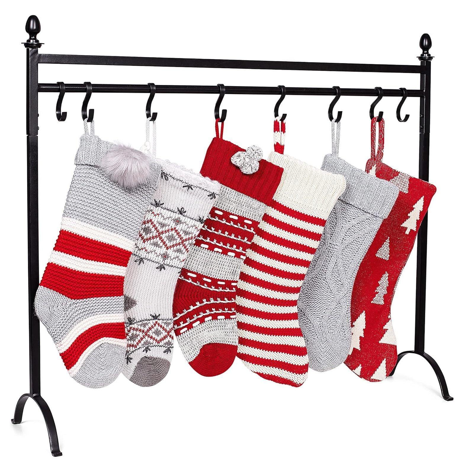 BIRDROCK HOME 8 Hook Christmas Stocking Holder Stand - Black