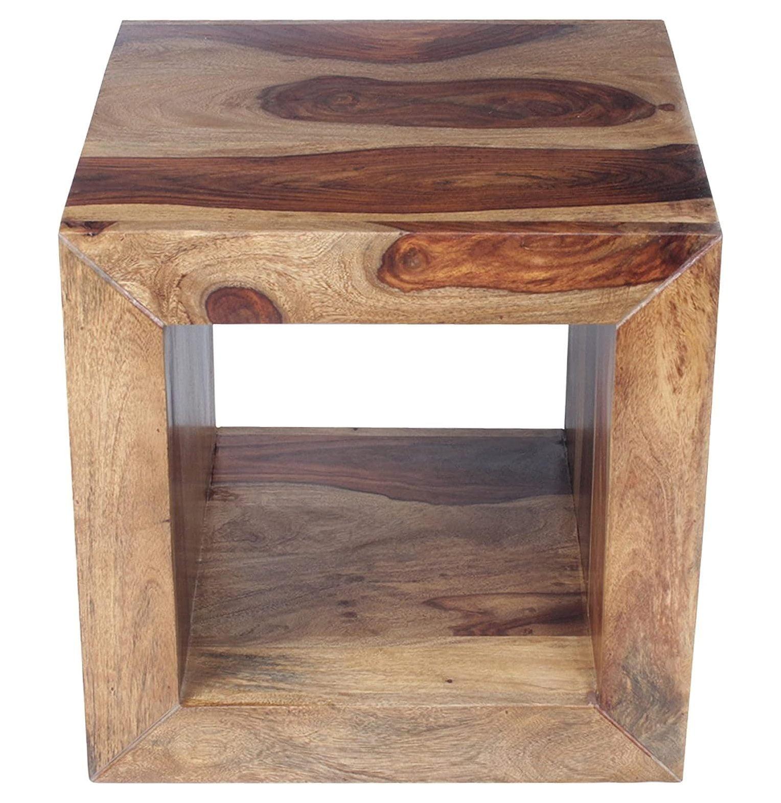 16" Brown Rosewood Cube Side Table with Cutout Bottom
