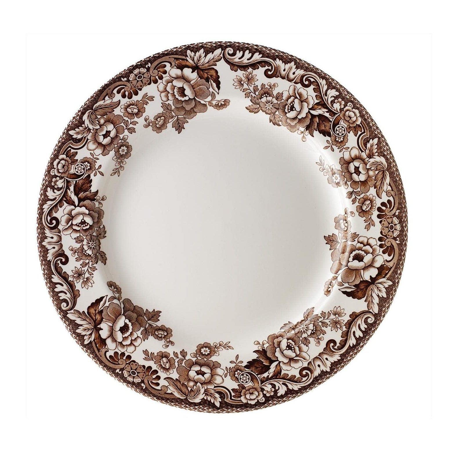 Classic Brown Floral Porcelain Dinner Plates, Set of 4